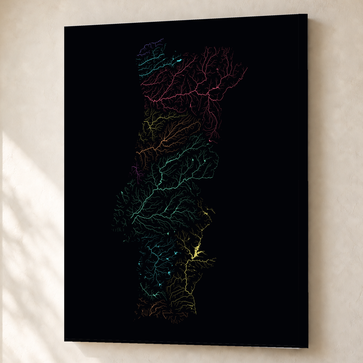 Beautiful Rivers — Portugal — Neon por território, Canvas · 60 × 80 cm, Sem margem