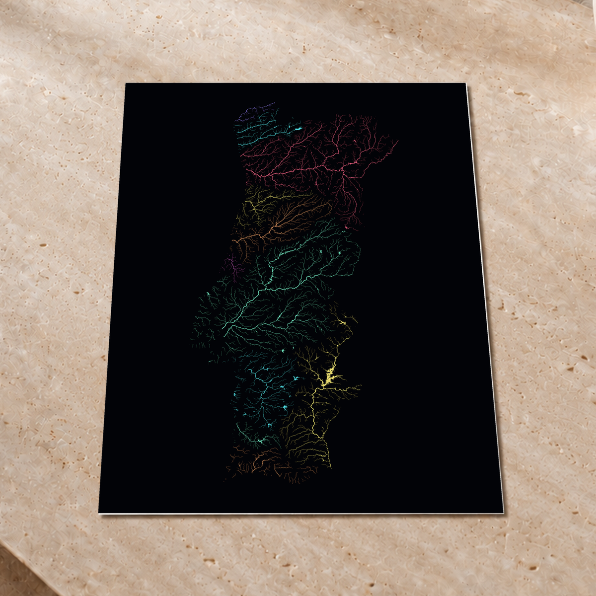 Beautiful Rivers — Portugal — Neon por território, Impressão fine art · 60 × 80 cm, Sem margem