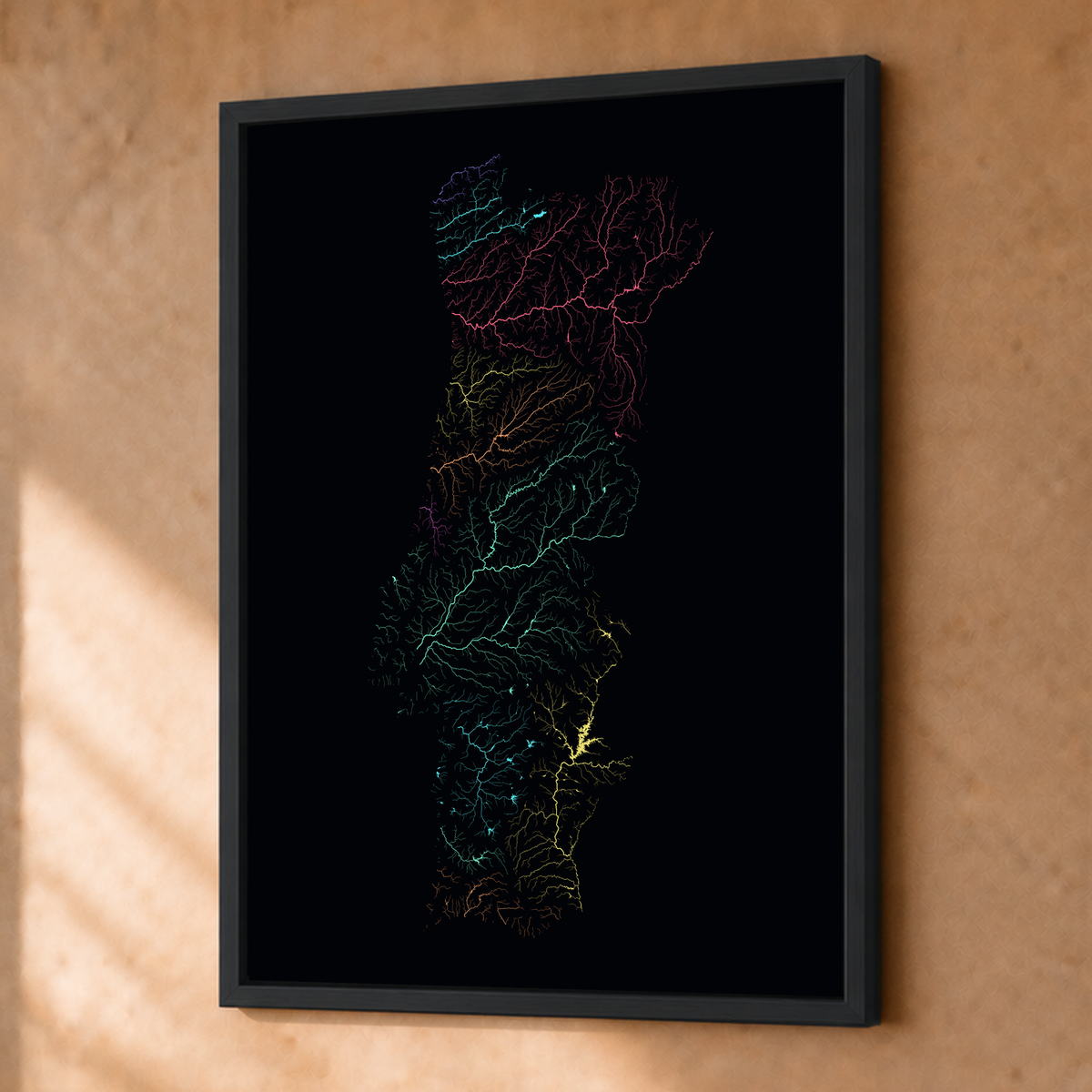 Beautiful Rivers — Portugal — Neon por território, Fine art emoldurado · 30 × 40 cm, Preto · Sem margem