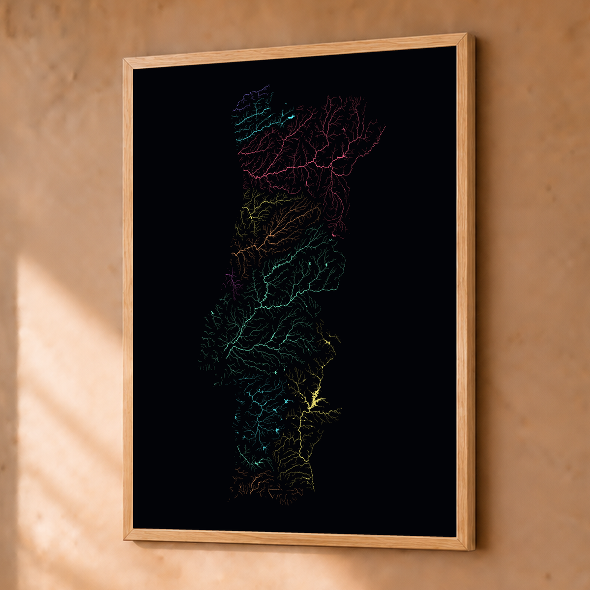 Beautiful Rivers — Portugal — Neon por território, Fine art emoldurado · 30 × 40 cm, Natural · Sem margem