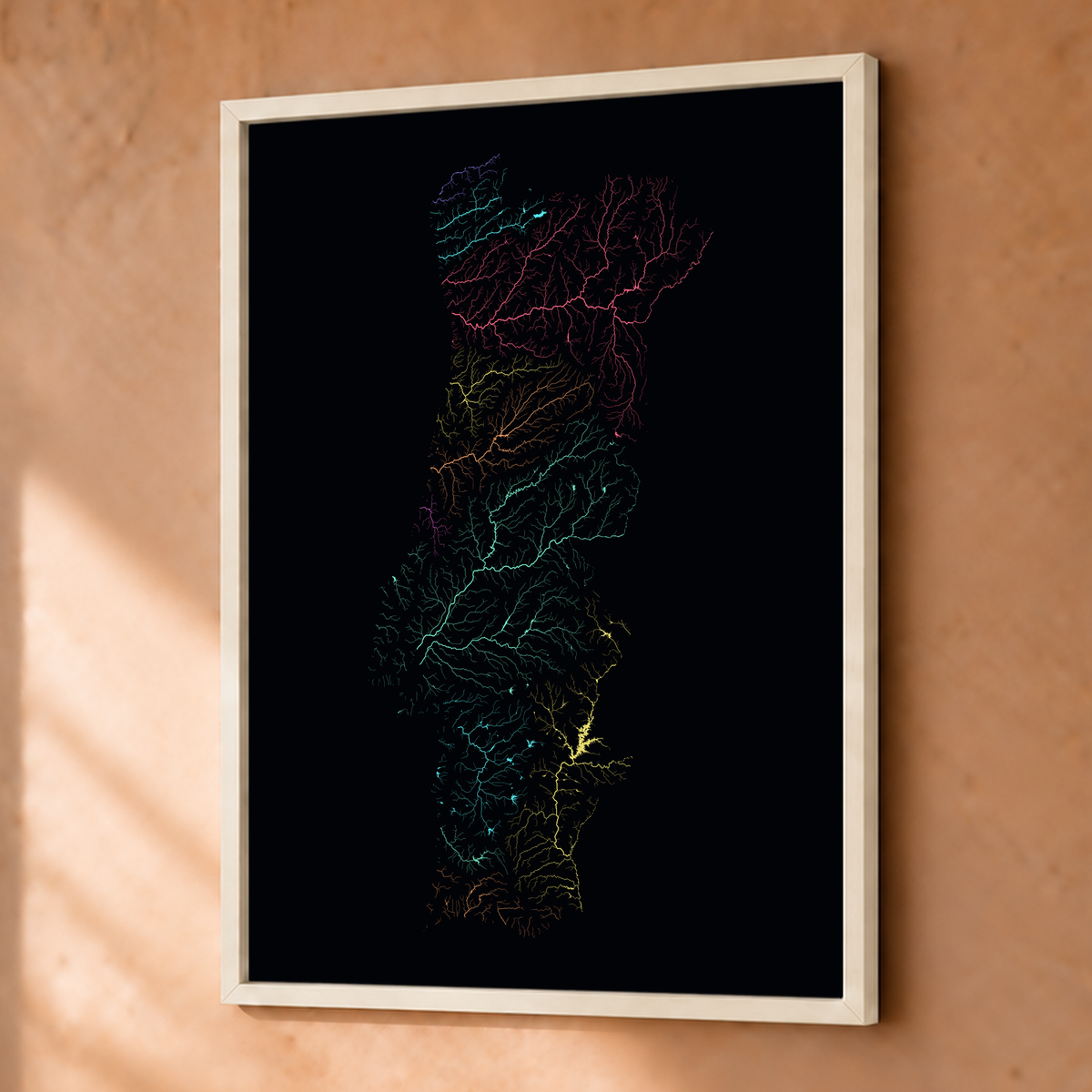 Beautiful Rivers — Portugal — Neon por território, Fine art emoldurado · 30 × 40 cm, Branco · Sem margem