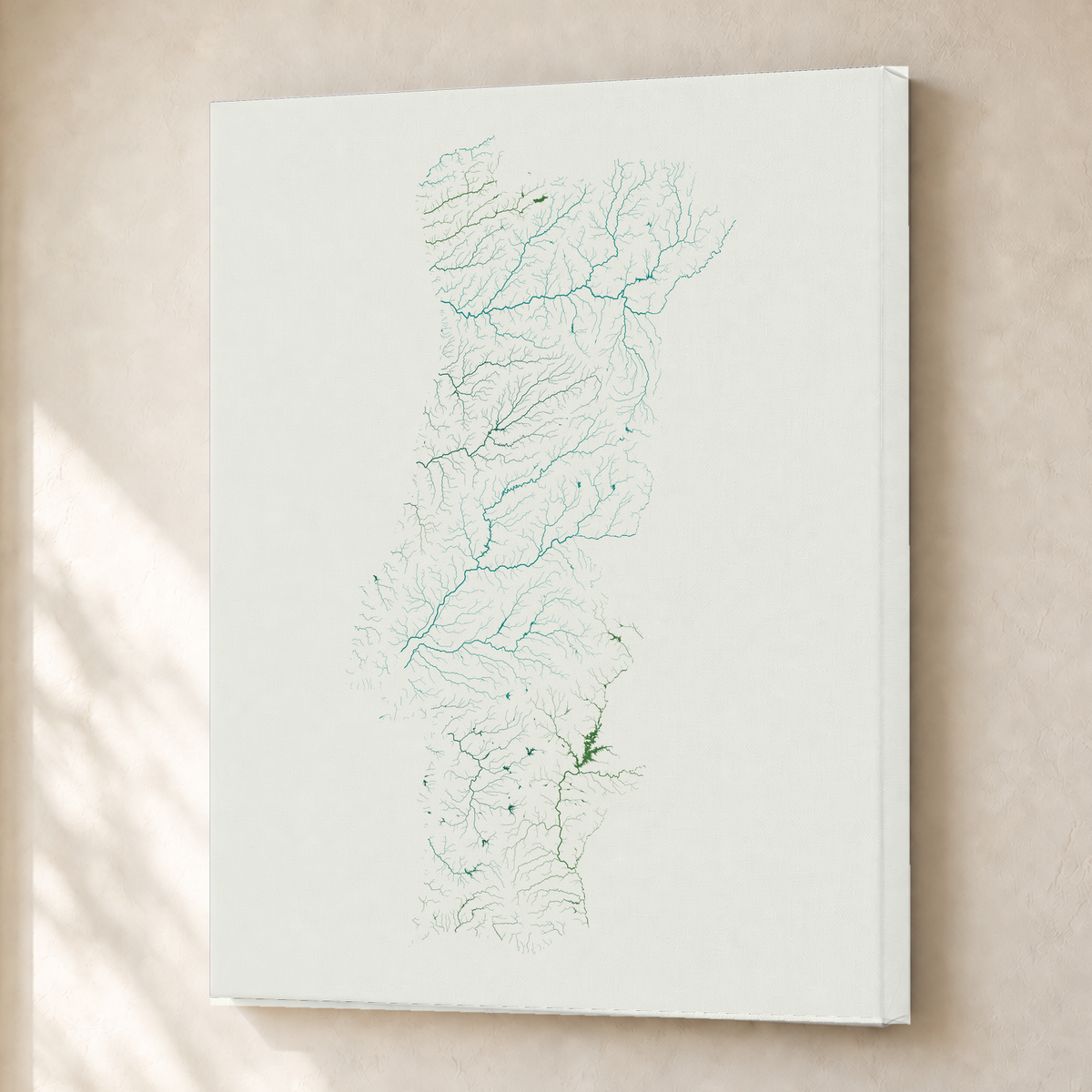 Beautiful Rivers — Portugal — Verde jade e porcelana, Canvas · 30 × 40 cm, Sem margem
