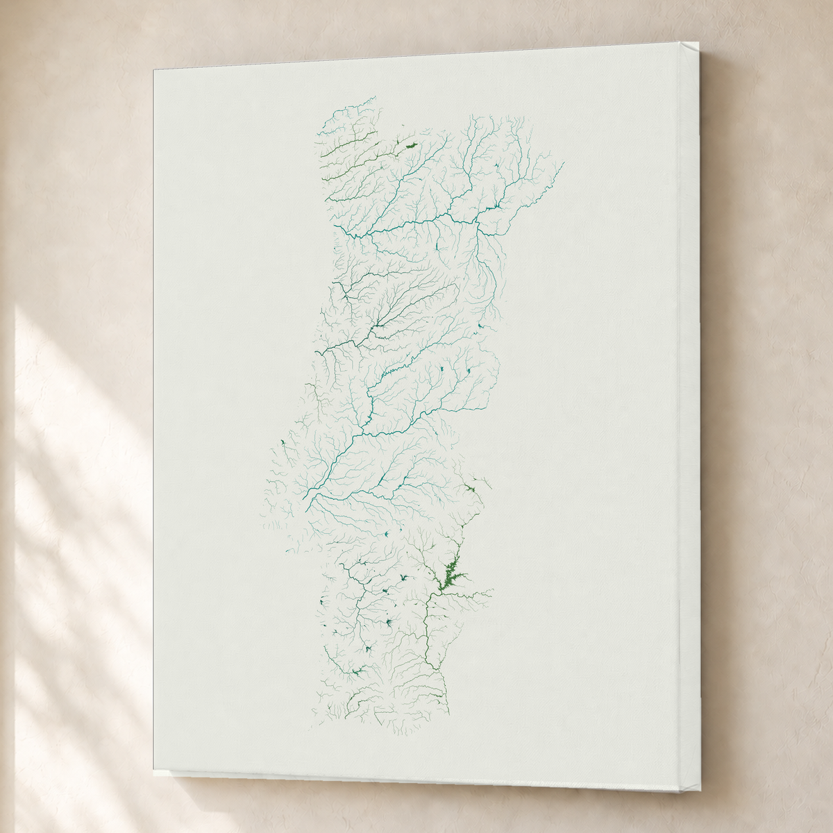 Beautiful Rivers — Portugal — Verde jade e porcelana, Canvas · 45 × 60 cm, Sem margem