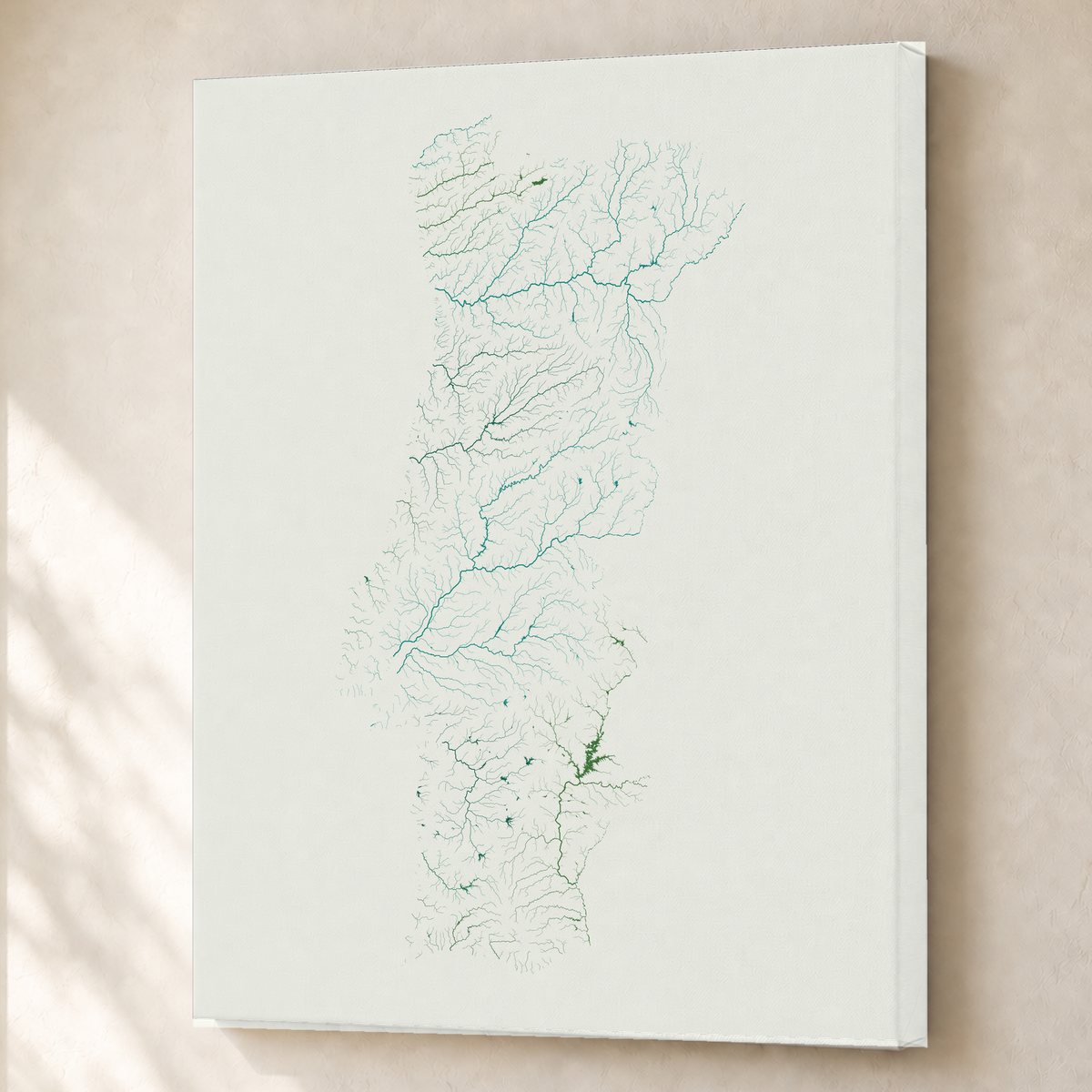 Beautiful Rivers — Portugal — Verde jade e porcelana, Canvas · 60 × 80 cm, Sem margem