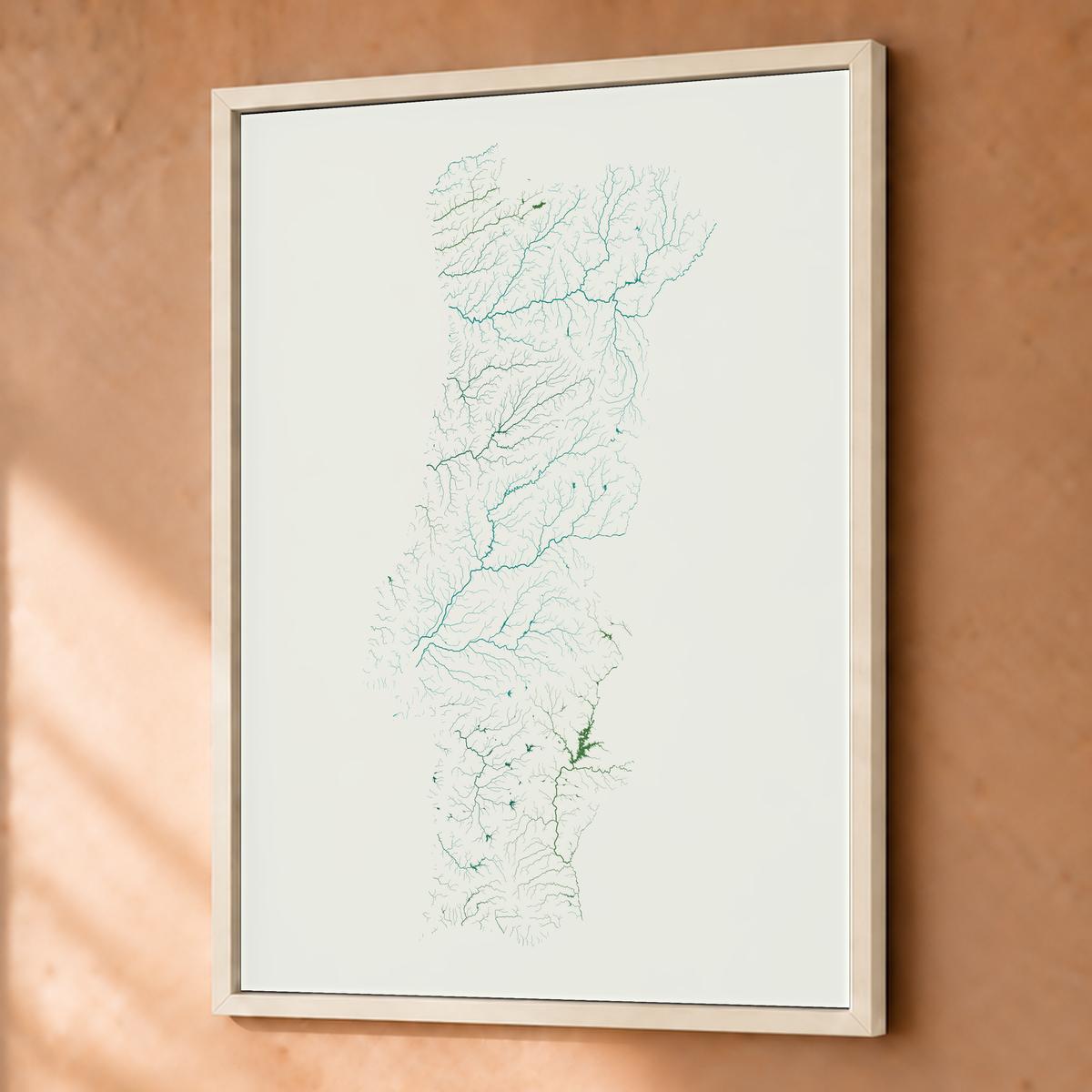 Beautiful Rivers — Portugal — Verde jade e porcelana, Fine art emoldurado · 45 × 60 cm, Branco · Sem margem