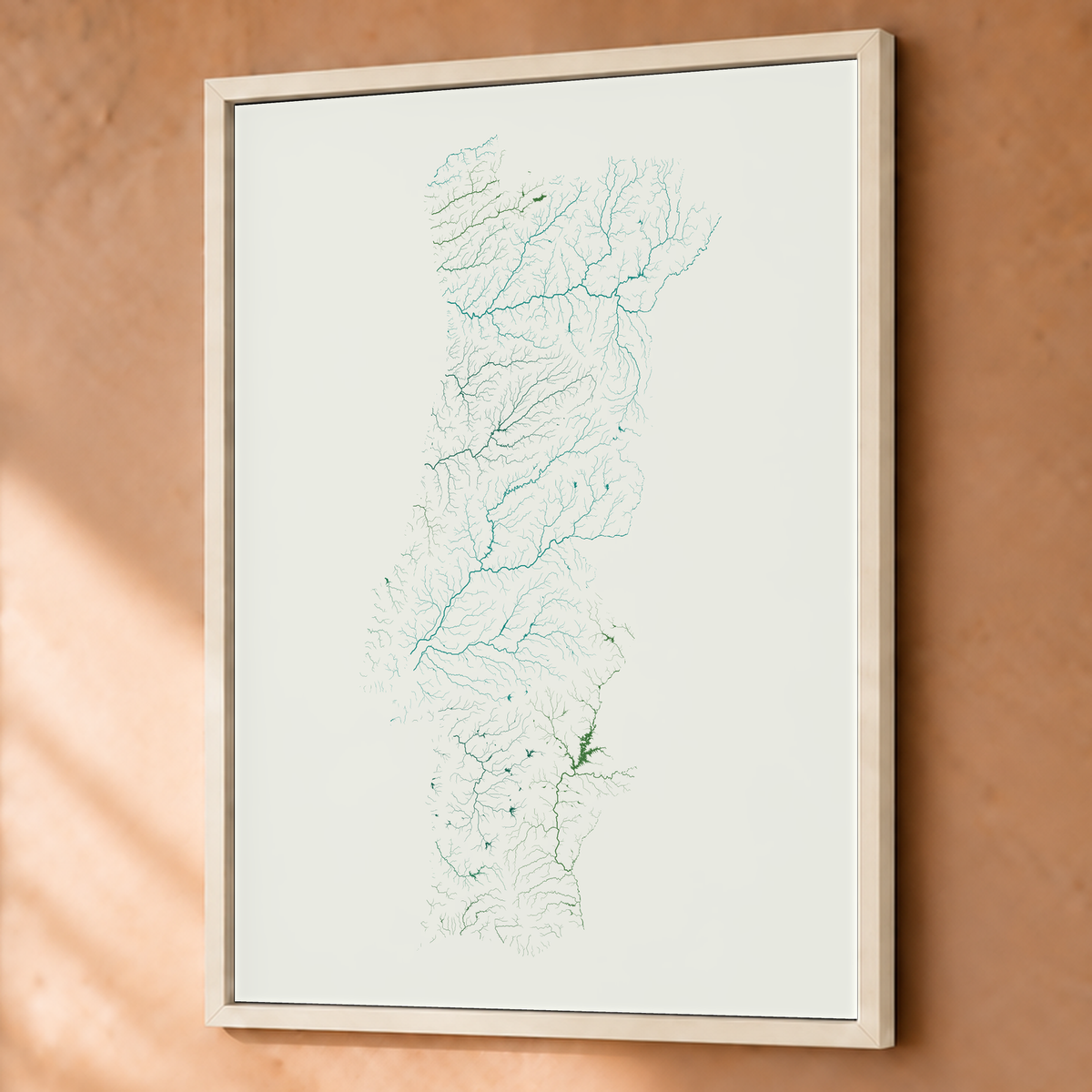 Beautiful Rivers — Portugal — Verde jade e porcelana, Fine art emoldurado · 60 × 80 cm, Branco · Sem margem
