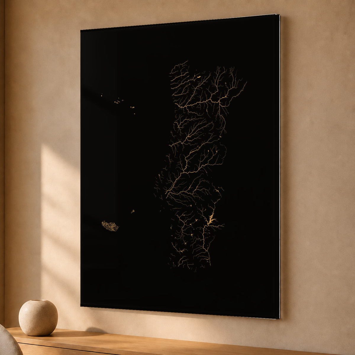 水系図 — ポルトガル（諸島を含む）, 銅, アクリルプリント, 30 × 40 cm, 上質なインテリア空間に展示