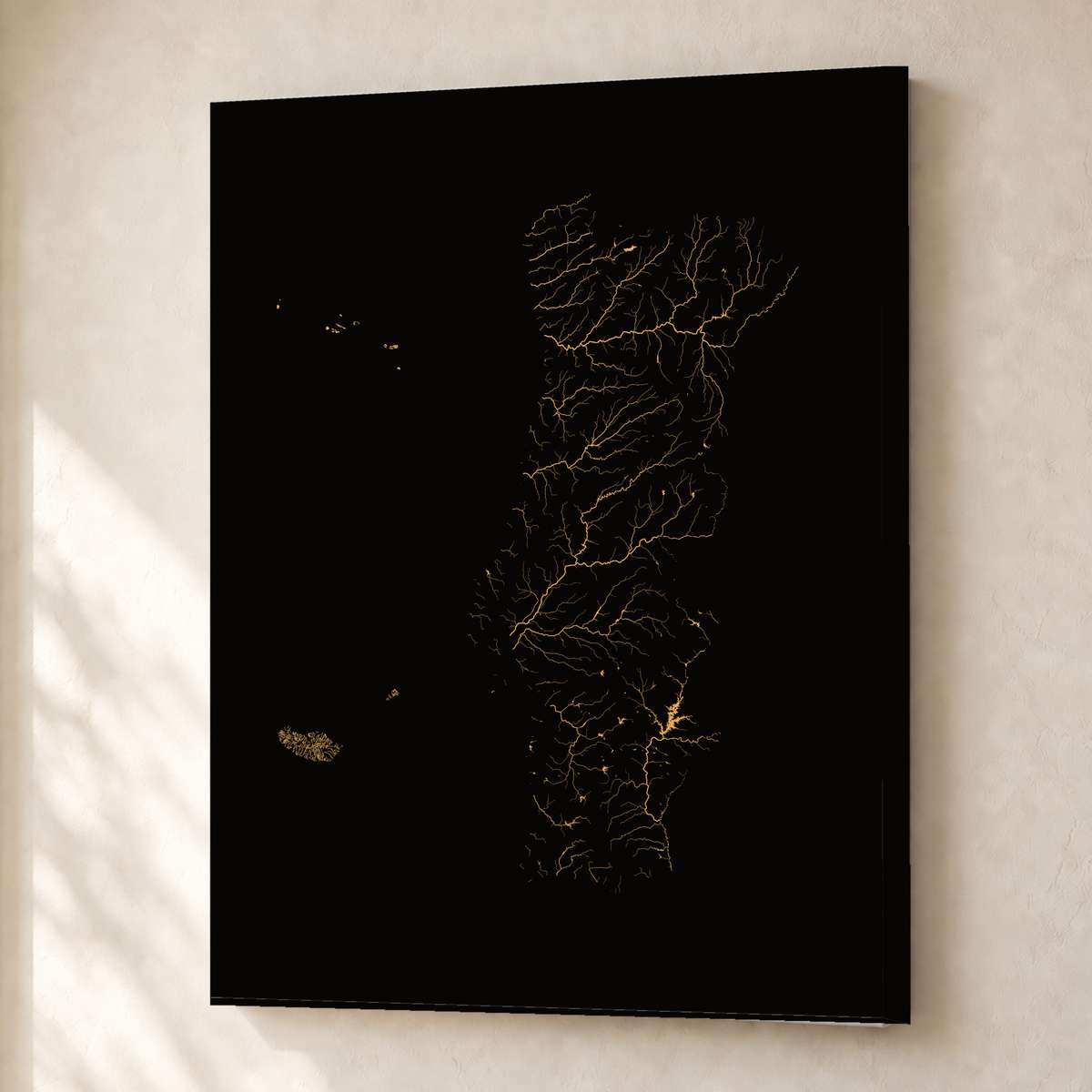 水系図 — ポルトガル（諸島を含む）, 銅, キャンバス, 30 × 40 cm, 上質なインテリア空間に展示