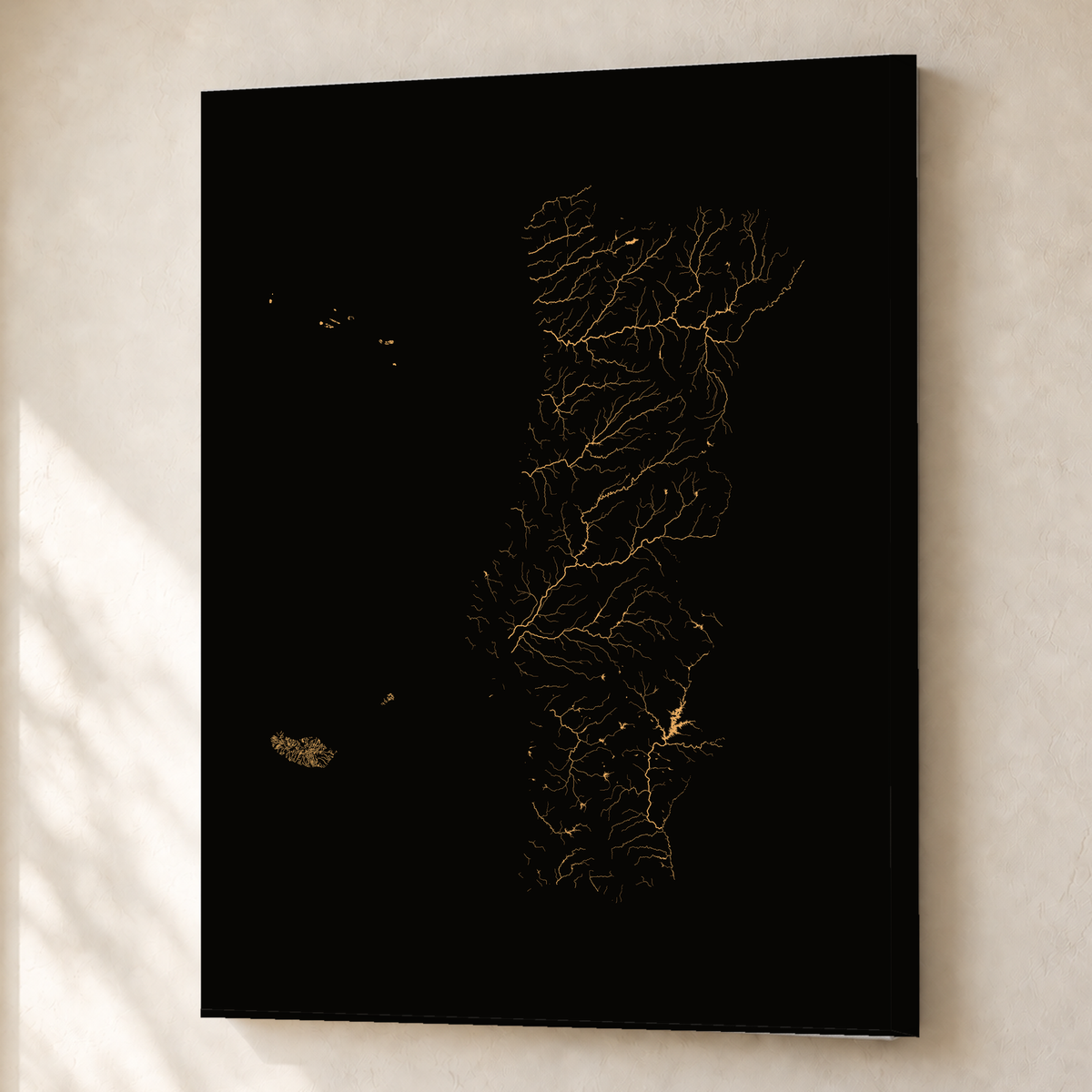水系図 — ポルトガル（諸島を含む）, 銅, キャンバス, 45 × 60 cm, 上質なインテリア空間に展示