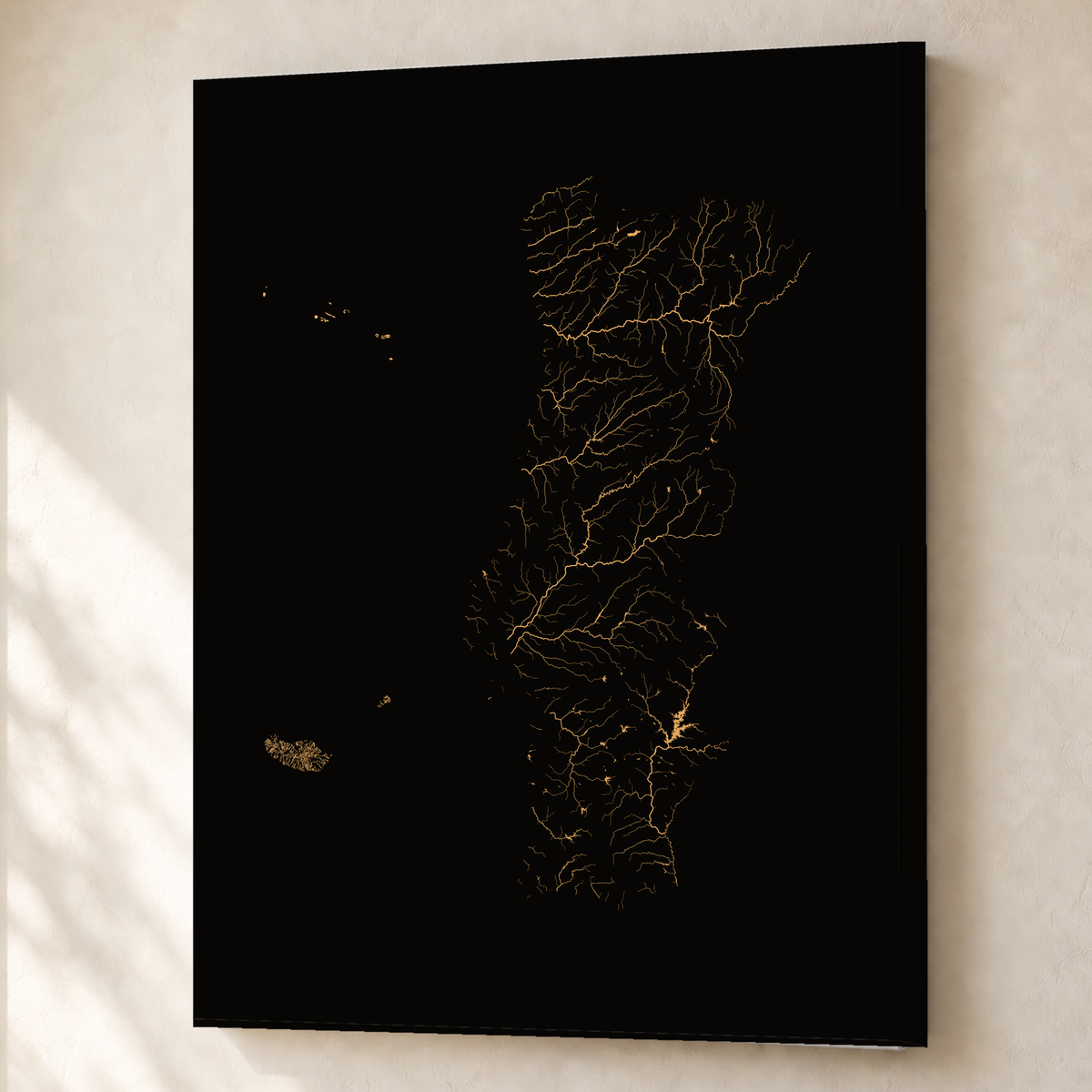 水系図 — ポルトガル（諸島を含む）, 銅, キャンバス, 60 × 80 cm, 上質なインテリア空間に展示