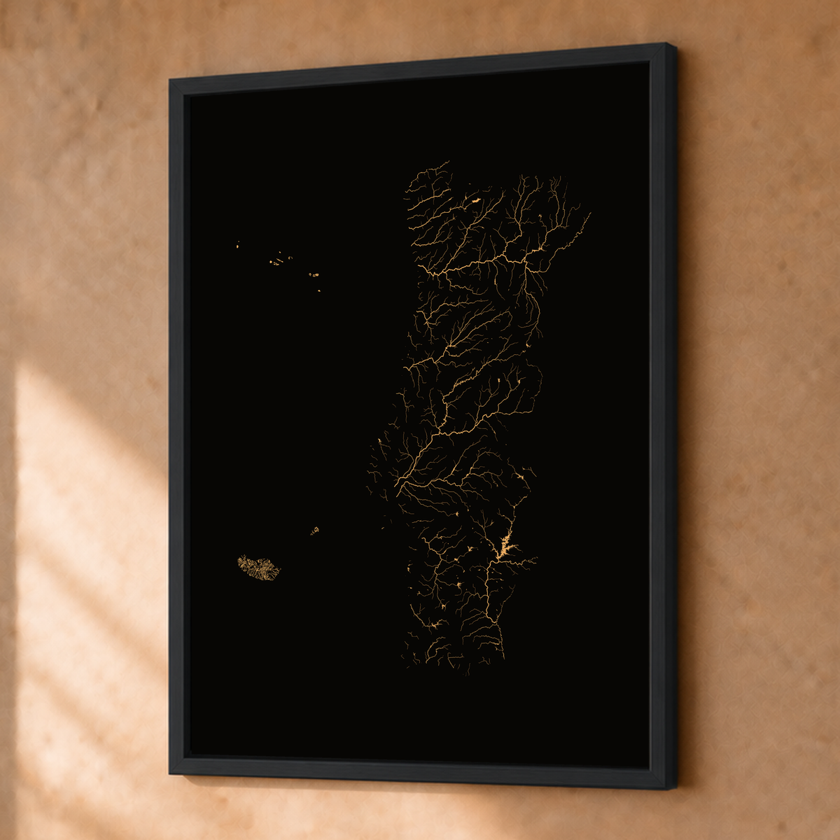 水系図 — ポルトガル（諸島を含む）, 銅, 額装ファインアートプリント, 30 × 40 cm, 上質なインテリア空間に展示