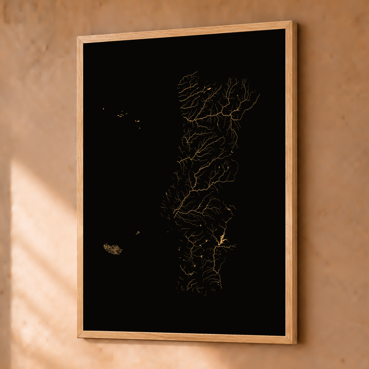 水系図 — ポルトガル（諸島を含む）, 銅, 額装ファインアートプリント, 30 × 40 cm, 上質なインテリア空間に展示