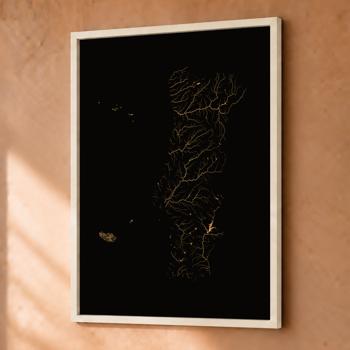 水系図 — ポルトガル（諸島を含む）, 銅, 額装ファインアートプリント, 30 × 40 cm, 上質なインテリア空間に展示