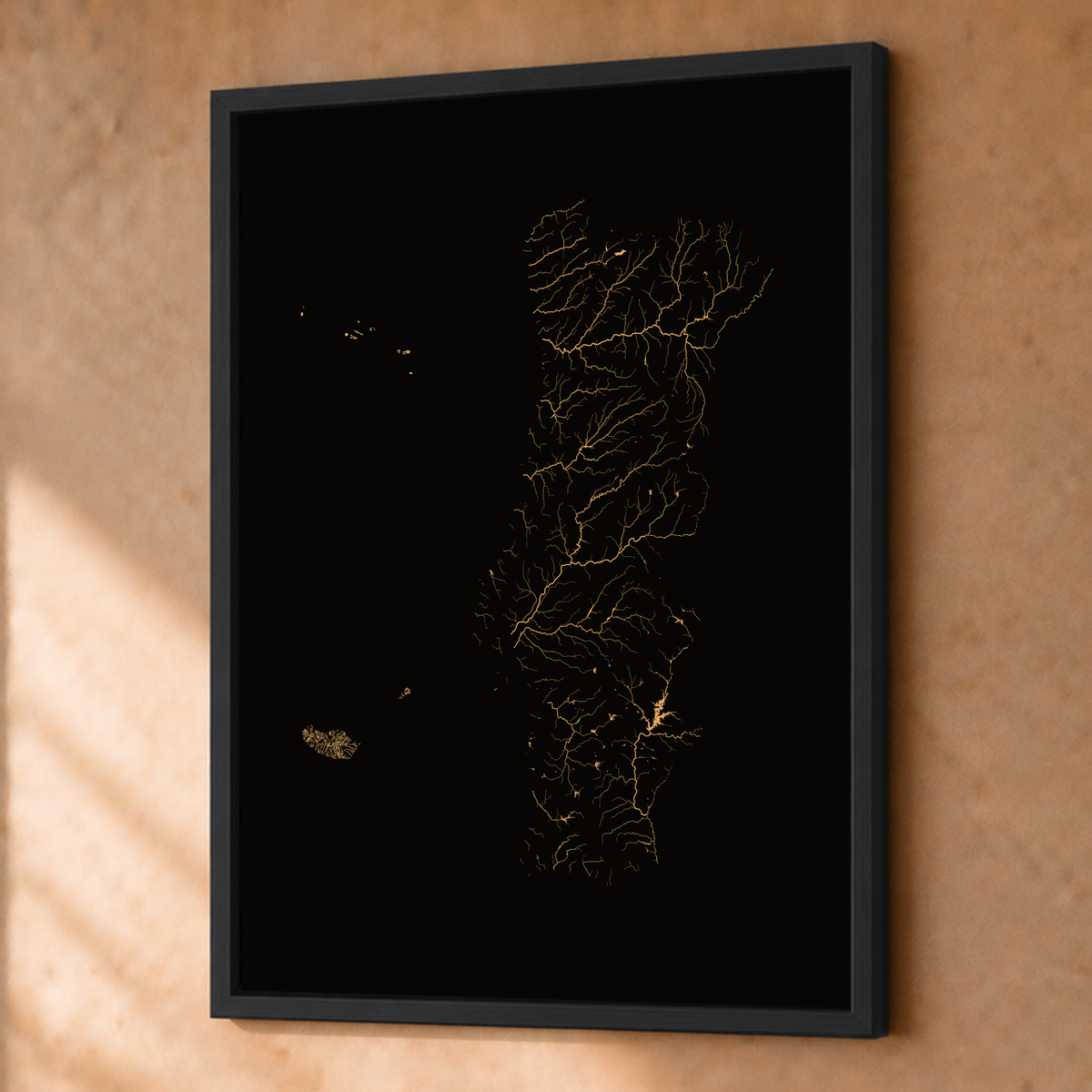水系図 — ポルトガル（諸島を含む）, 銅, 額装ファインアートプリント, 45 × 60 cm, 上質なインテリア空間に展示
