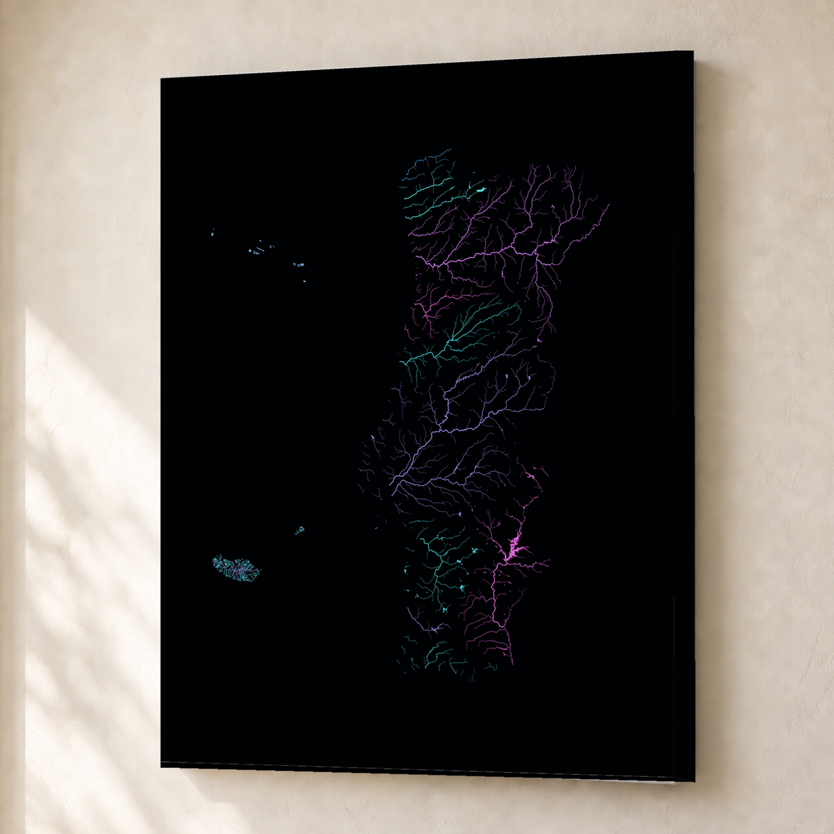 水系図 — ポルトガル（諸島を含む）, 水系ネオン, キャンバス, 30 × 40 cm, 上質なインテリア空間に展示