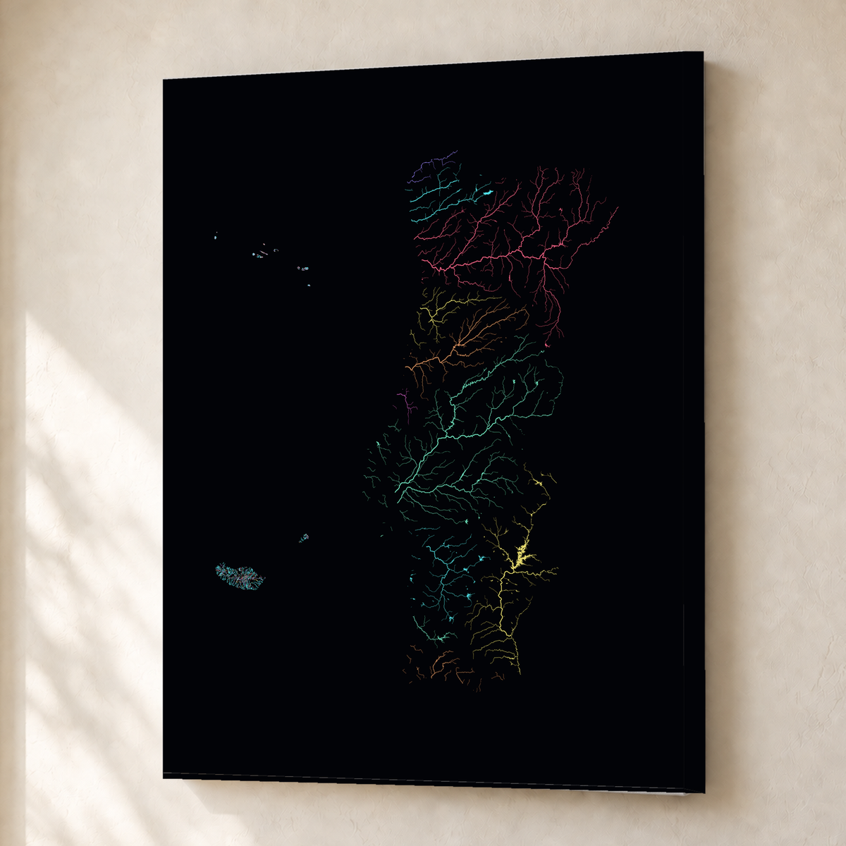 水系図 — ポルトガル（諸島を含む）, 地域別ネオン, キャンバス, 30 × 40 cm, 上質なインテリア空間に展示