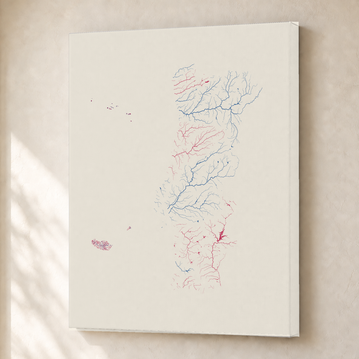 水系図 — ポルトガル（諸島を含む）, リソグラフ, キャンバス, 30 × 40 cm, 上質なインテリア空間に展示