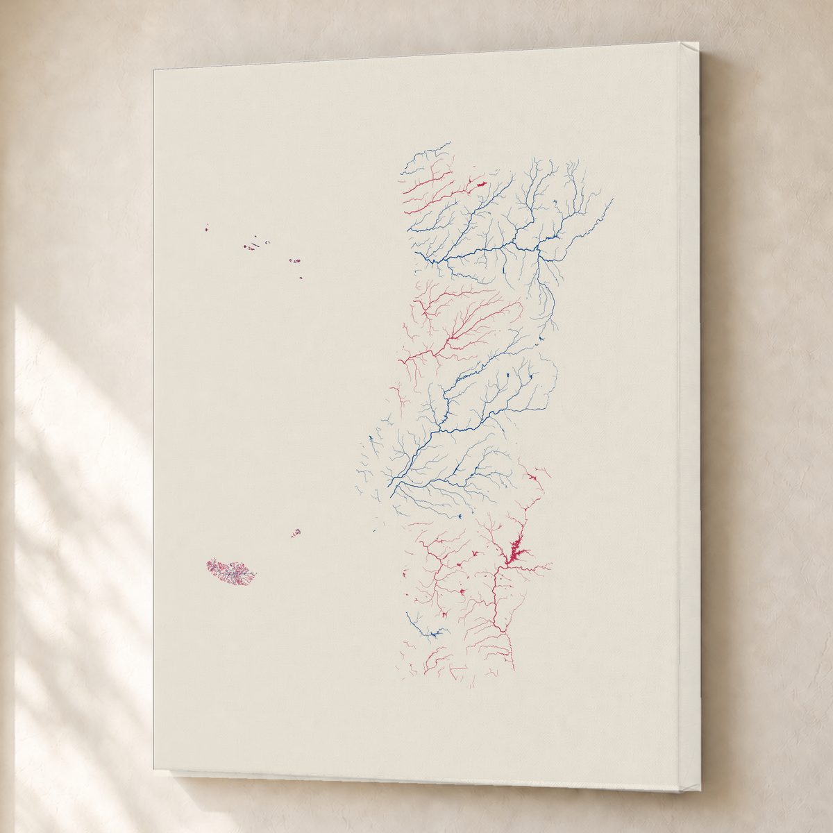 水系図 — ポルトガル（諸島を含む）, リソグラフ, キャンバス, 45 × 60 cm, 上質なインテリア空間に展示