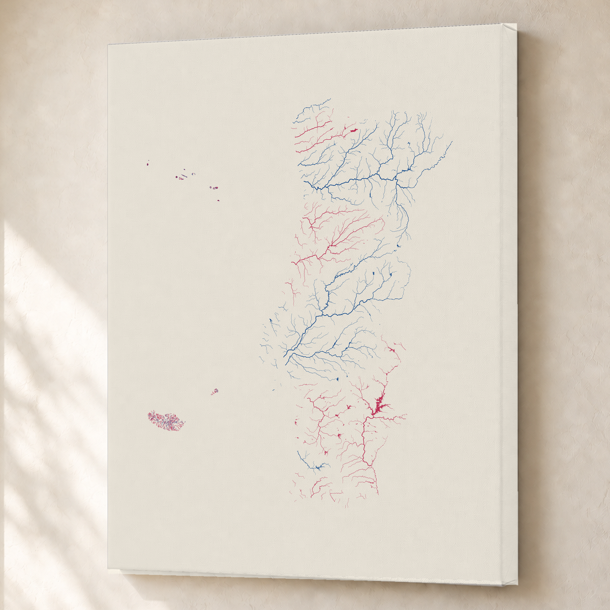 水系図 — ポルトガル（諸島を含む）, リソグラフ, キャンバス, 60 × 80 cm, 上質なインテリア空間に展示