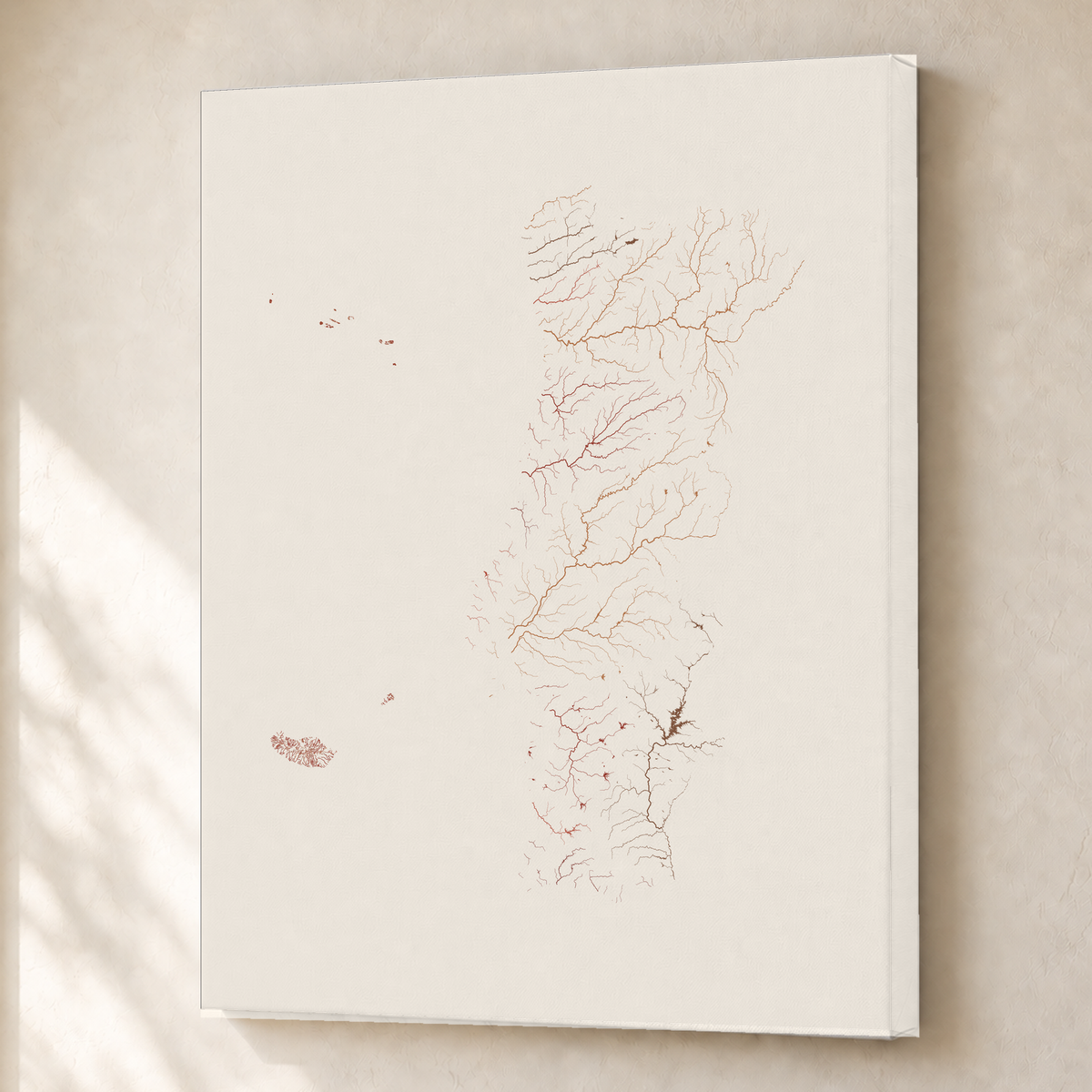 Beautiful Rivers — Portugal com Ilhas — Terracota e areia, Canvas · 45 × 60 cm, Sem margem