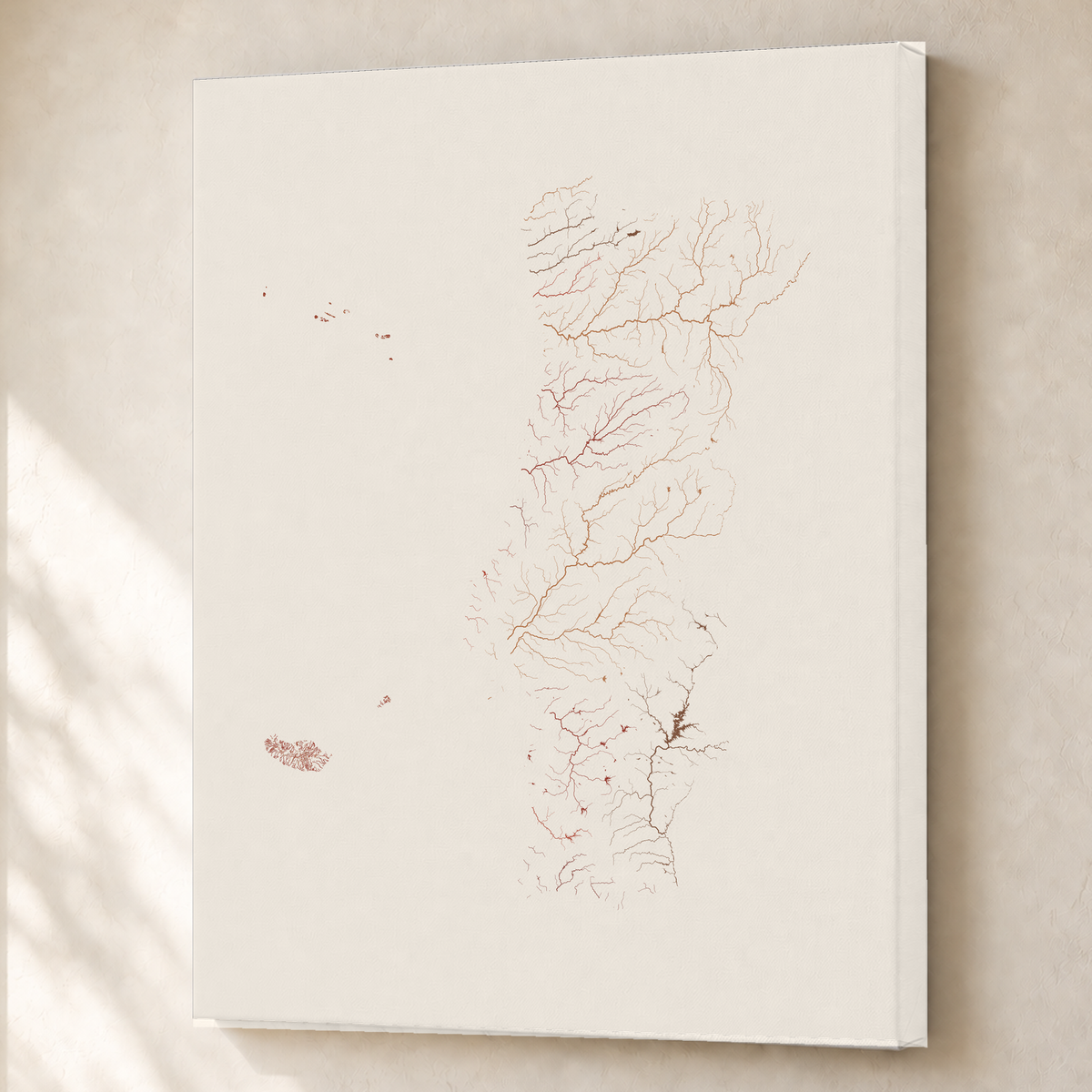 Beautiful Rivers — Portugal com Ilhas — Terracota e areia, Canvas · 60 × 80 cm, Sem margem