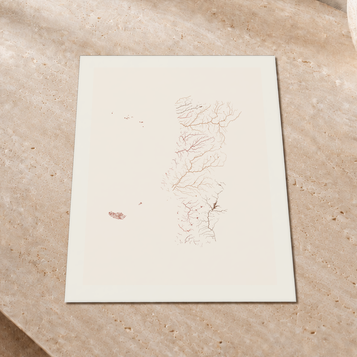 Beautiful Rivers — Portugal com Ilhas — Terracota e areia, Impressão fine art · 30 × 40 cm, Margem branca