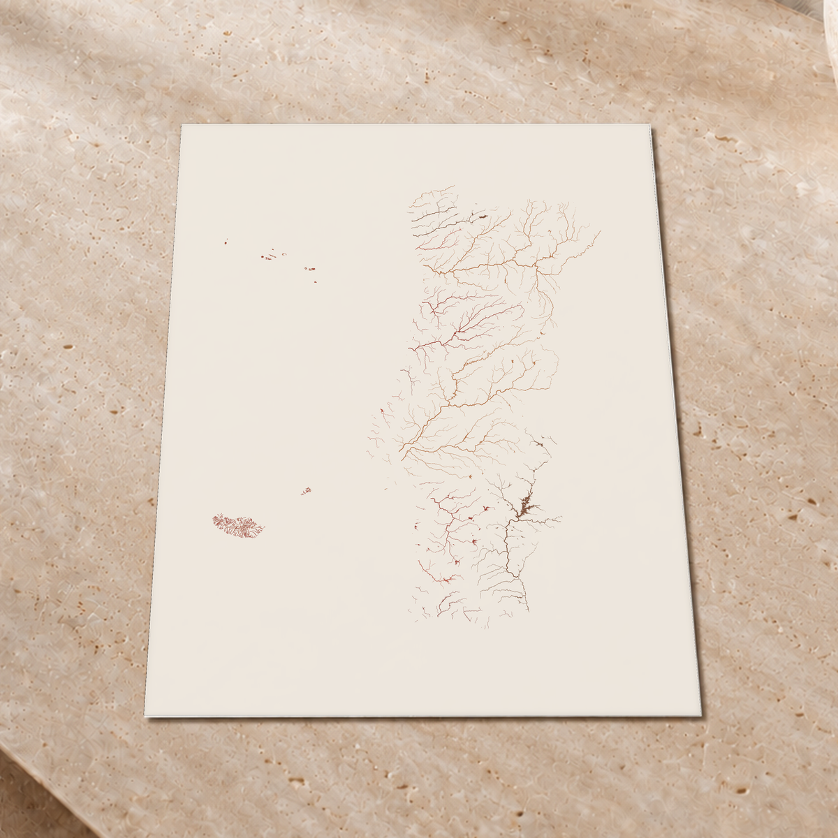 Beautiful Rivers — Portugal com Ilhas — Terracota e areia, Impressão fine art · 45 × 60 cm, Sem margem