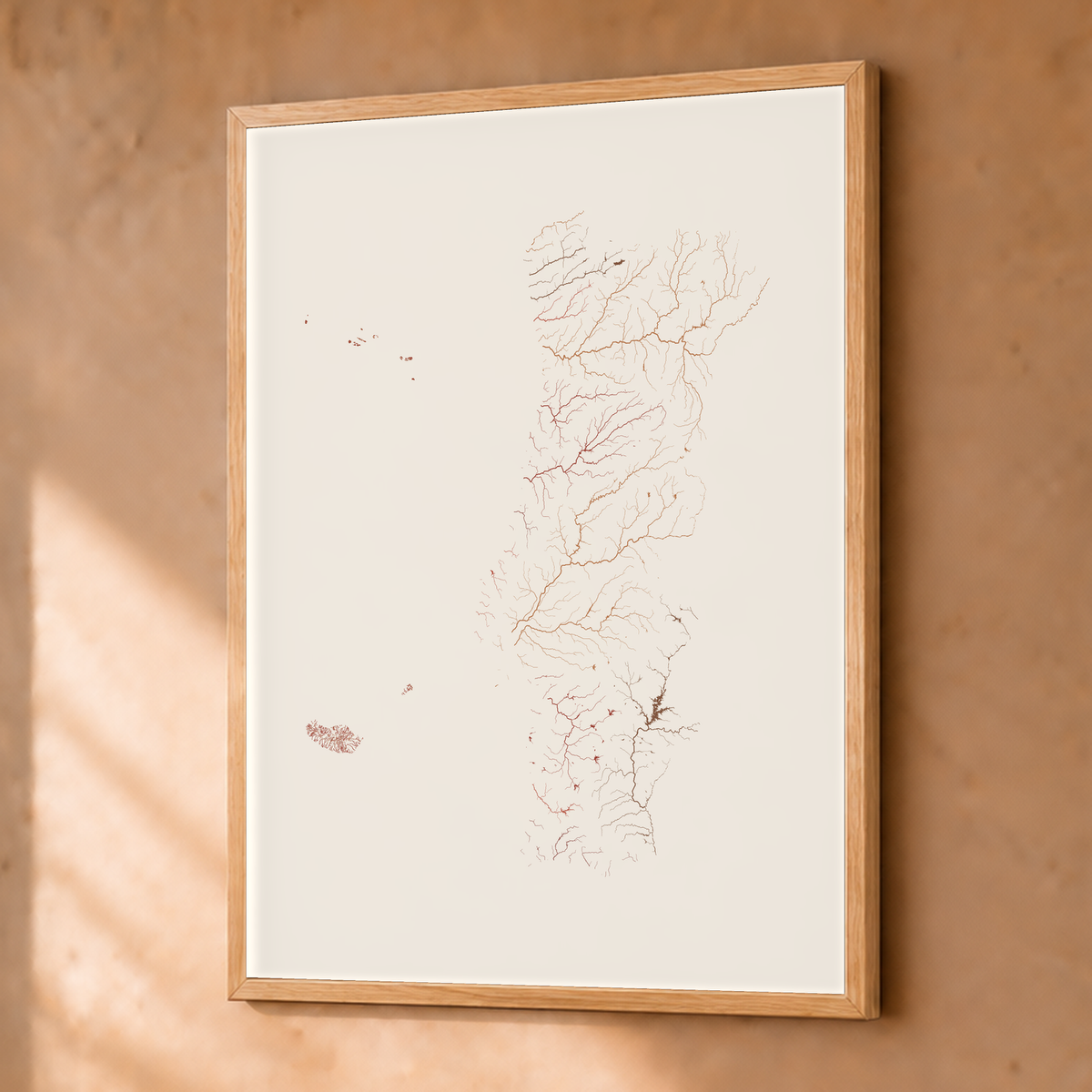 Beautiful Rivers — Portugal com Ilhas — Terracota e areia, Fine art emoldurado · 30 × 40 cm, Natural · Sem margem