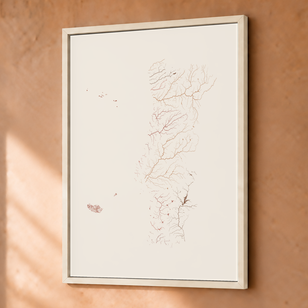 Beautiful Rivers — Portugal com Ilhas — Terracota e areia, Fine art emoldurado · 30 × 40 cm, Branco · Sem margem