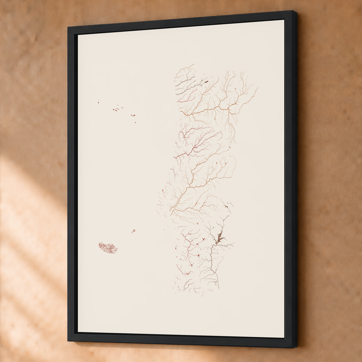Beautiful Rivers — Portugal com Ilhas — Terracota e areia, Fine art emoldurado · 60 × 80 cm, Preto · Sem margem