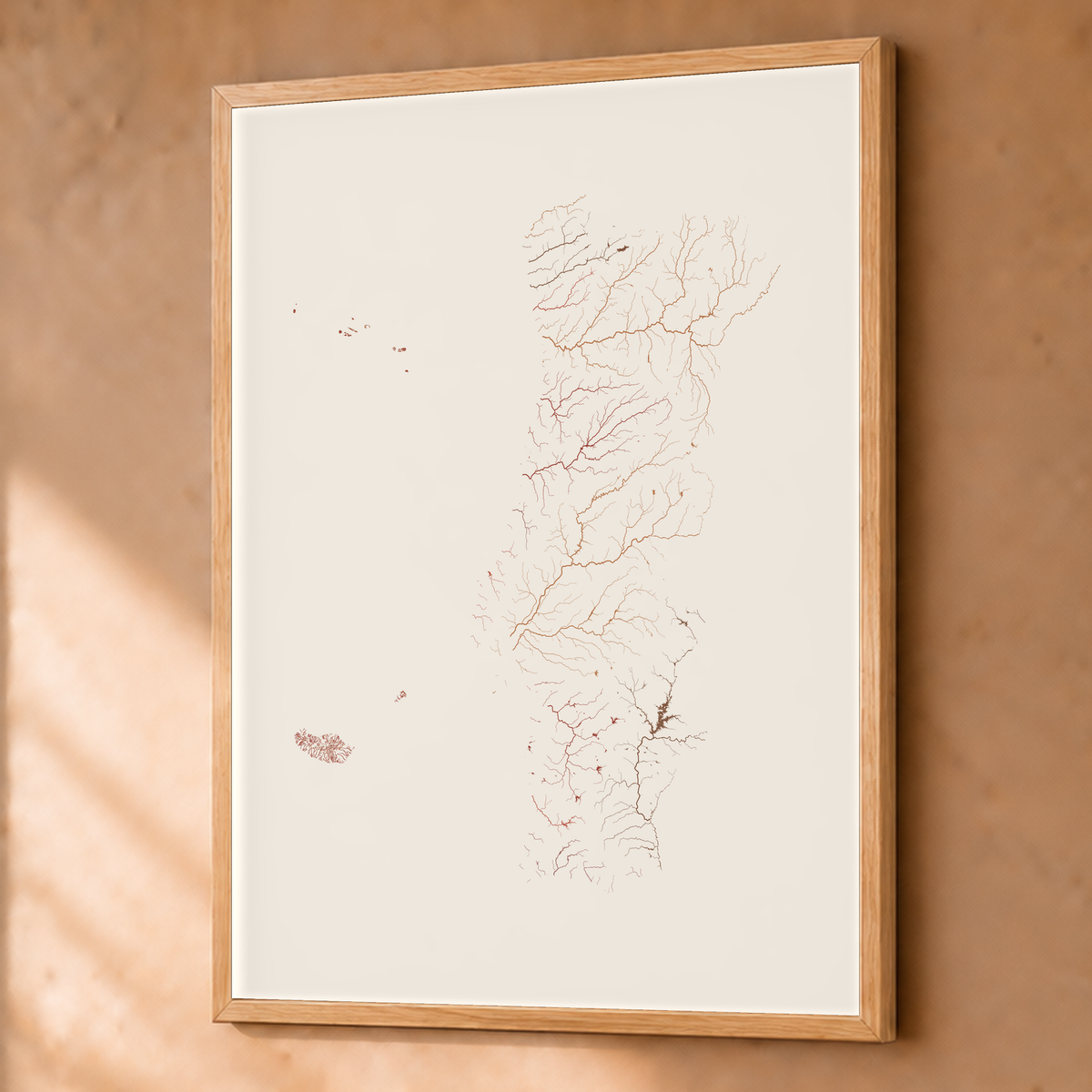 Beautiful Rivers — Portugal com Ilhas — Terracota e areia, Fine art emoldurado · 60 × 80 cm, Natural · Sem margem