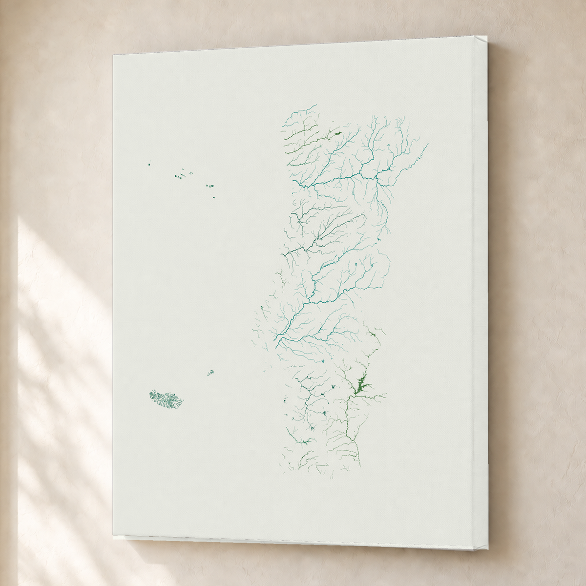 Beautiful Rivers — Portugal com Ilhas — Verde jade e porcelana, Canvas · 30 × 40 cm, Sem margem