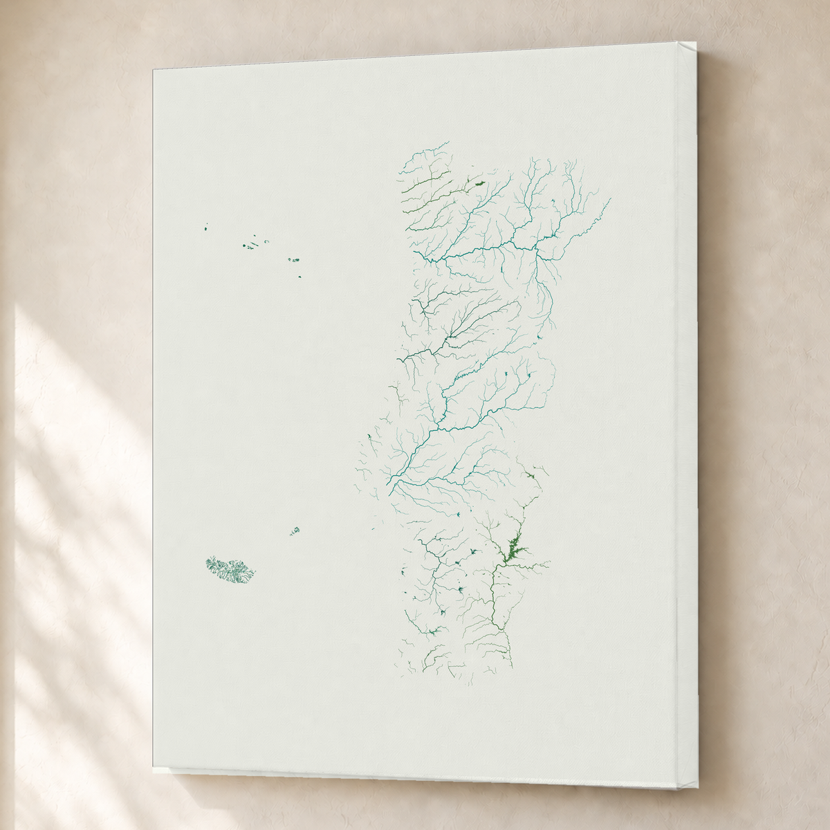 Beautiful Rivers — Portugal com Ilhas — Verde jade e porcelana, Canvas · 45 × 60 cm, Sem margem