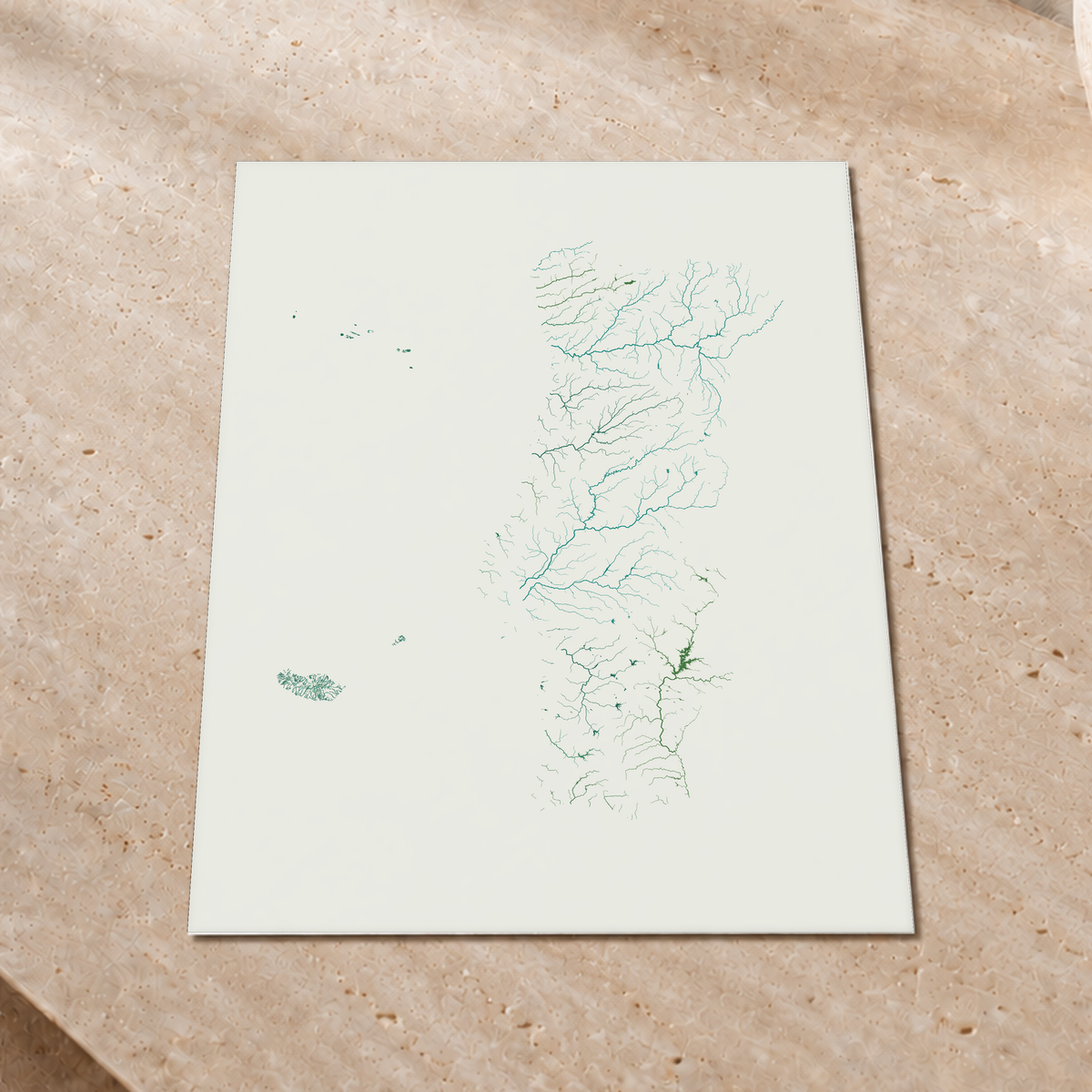 Beautiful Rivers — Portugal com Ilhas — Verde jade e porcelana, Impressão fine art · 45 × 60 cm, Sem margem