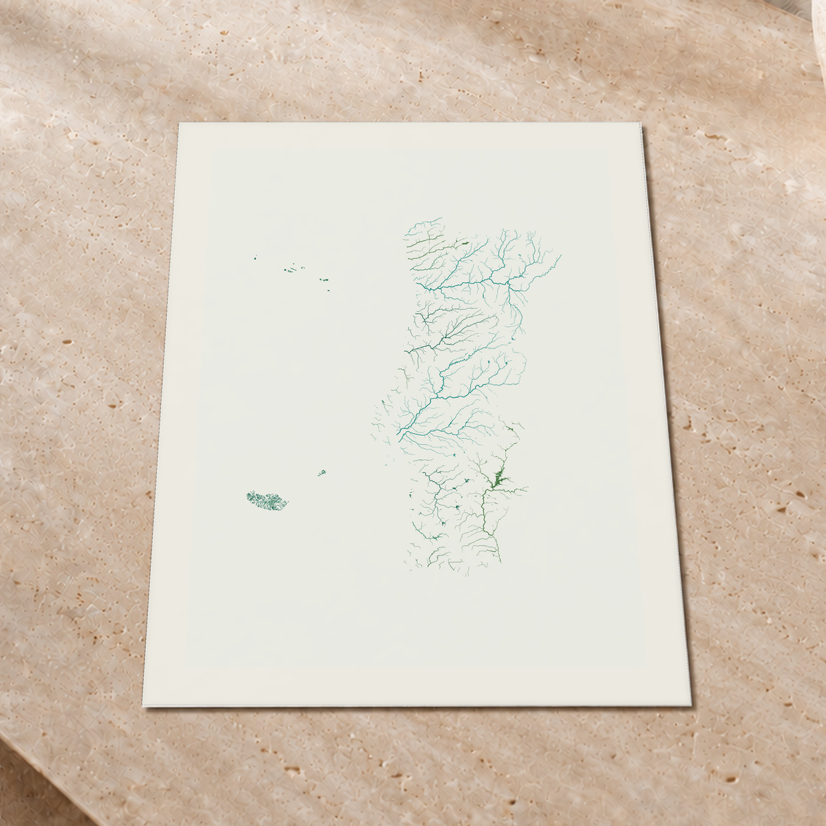 Beautiful Rivers — Portugal com Ilhas — Verde jade e porcelana, Impressão fine art · 45 × 60 cm, Margem branca