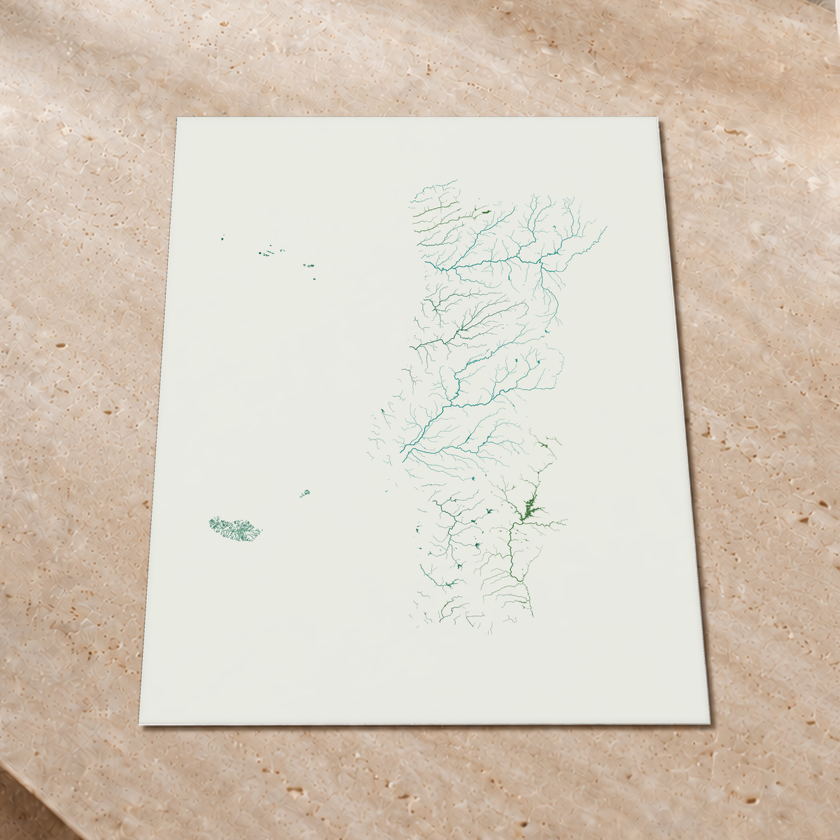 Beautiful Rivers — Portugal com Ilhas — Verde jade e porcelana, Impressão fine art · 60 × 80 cm, Sem margem