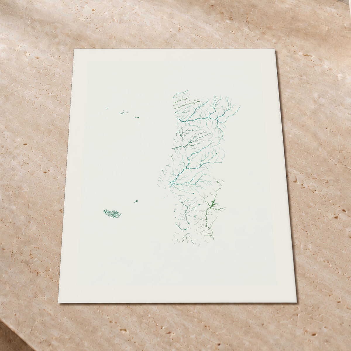 Beautiful Rivers — Portugal com Ilhas — Verde jade e porcelana, Impressão fine art · 60 × 80 cm, Margem branca