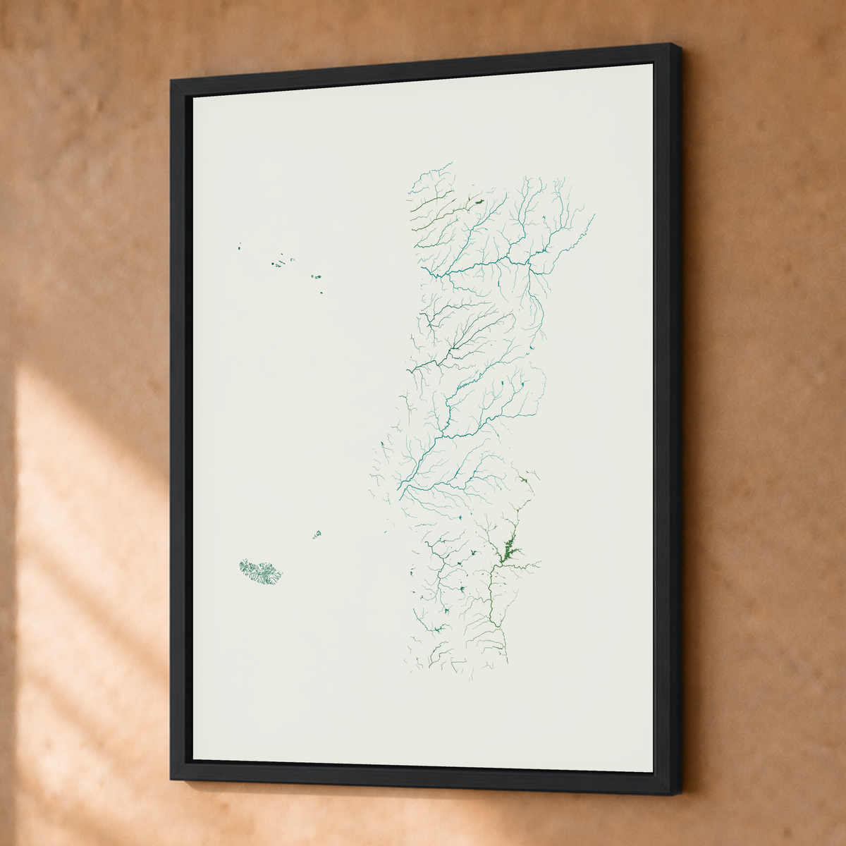 Beautiful Rivers — Portugal com Ilhas — Verde jade e porcelana, Fine art emoldurado · 30 × 40 cm, Preto · Sem margem