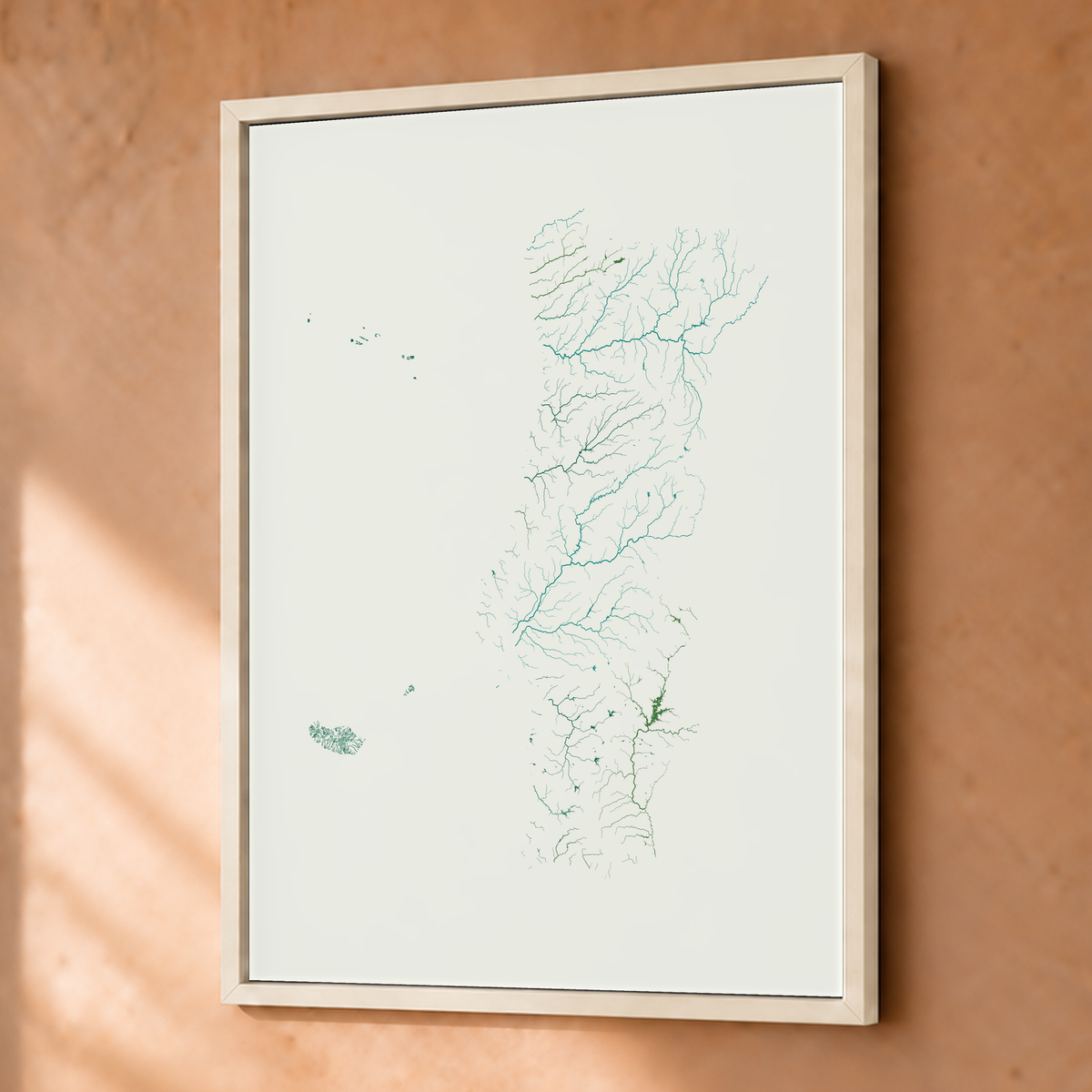 Beautiful Rivers — Portugal com Ilhas — Verde jade e porcelana, Fine art emoldurado · 30 × 40 cm, Branco · Sem margem