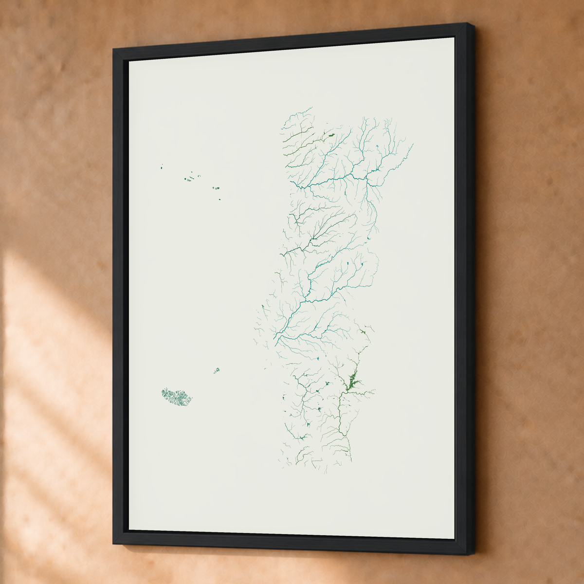 Beautiful Rivers — Portugal com Ilhas — Verde jade e porcelana, Fine art emoldurado · 45 × 60 cm, Preto · Sem margem