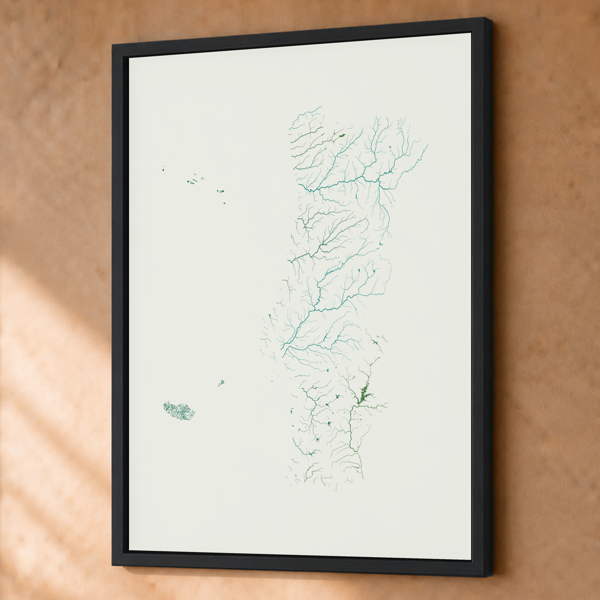 Beautiful Rivers — Portugal com Ilhas — Verde jade e porcelana, Fine art emoldurado · 60 × 80 cm, Preto · Sem margem