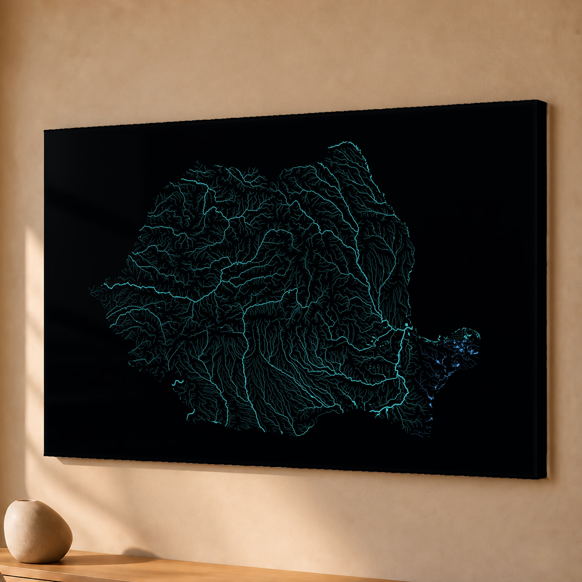 Beautiful Rivers — Roménia — Neon hidrográfico, Acrílico · 40 × 60 cm, Sem margem
