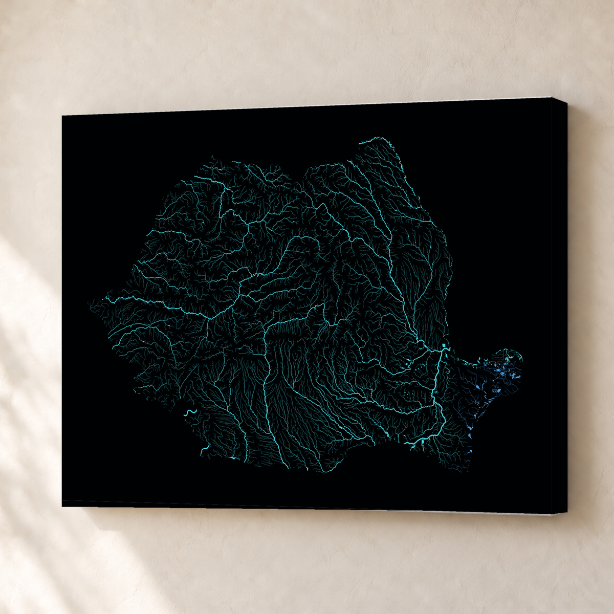 Beautiful Rivers — Roménia — Neon hidrográfico, Canvas · 30 × 40 cm, Sem margem