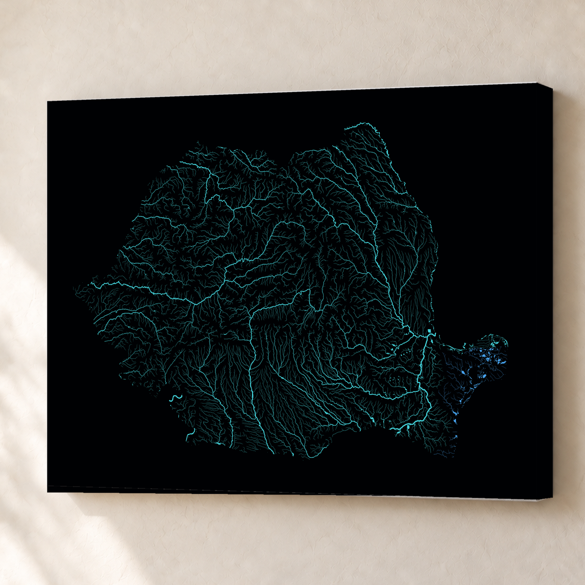 Beautiful Rivers — Roménia — Neon hidrográfico, Canvas · 60 × 80 cm, Sem margem