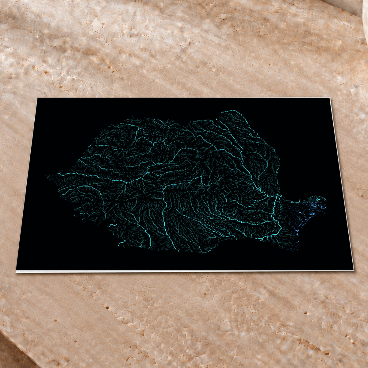 Beautiful Rivers — Roménia — Neon hidrográfico, Impressão fine art · 30 × 40 cm, Sem margem
