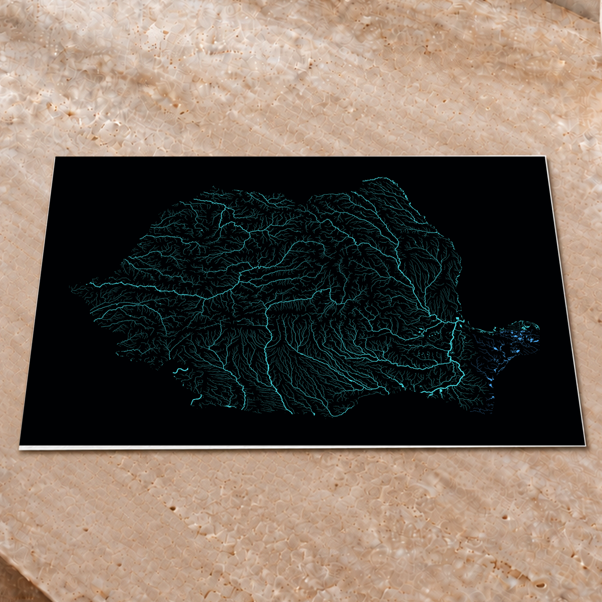 Beautiful Rivers — Roménia — Neon hidrográfico, Impressão fine art · 45 × 60 cm, Sem margem