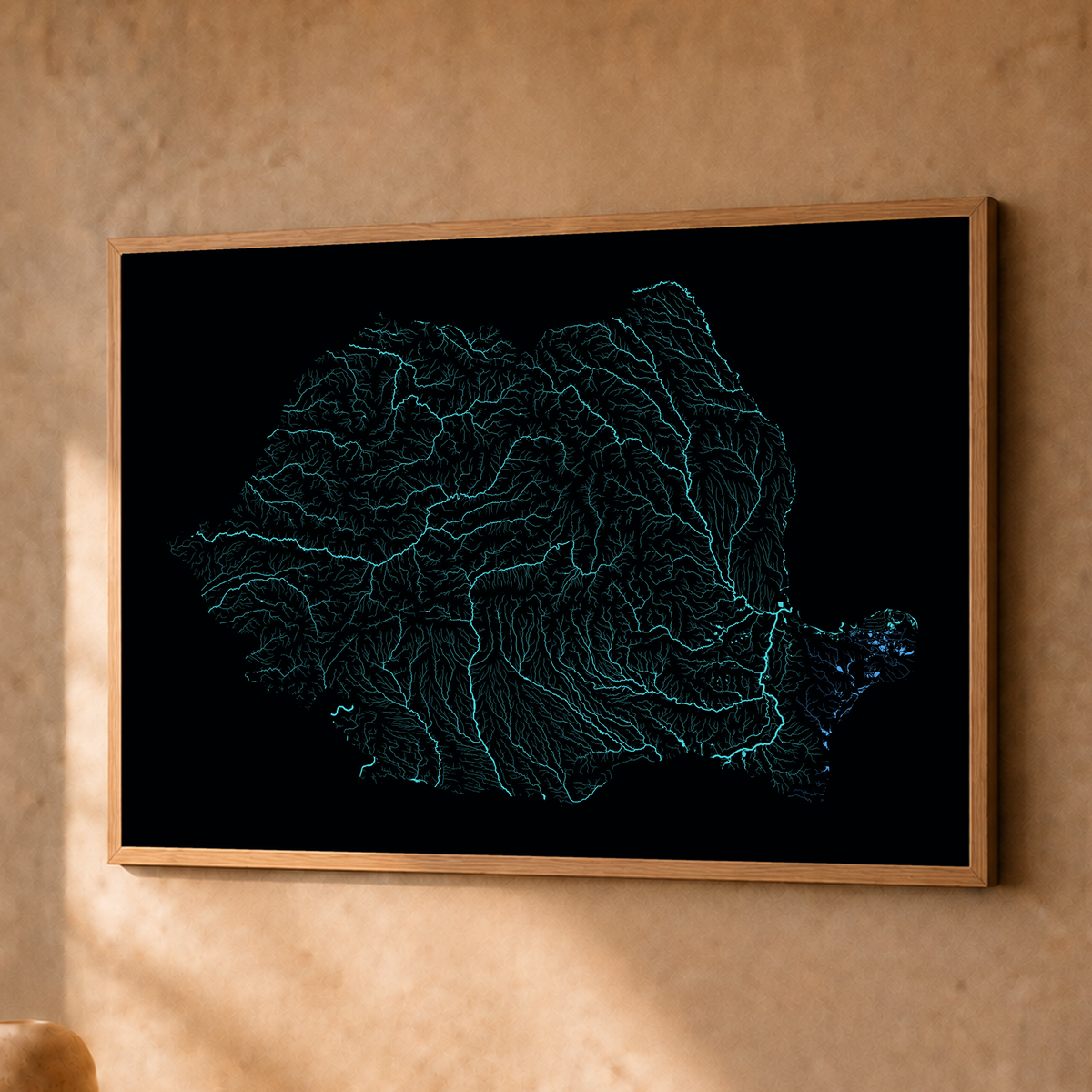 Beautiful Rivers — Roménia — Neon hidrográfico, Fine art emoldurado · 30 × 40 cm, Natural · Sem margem