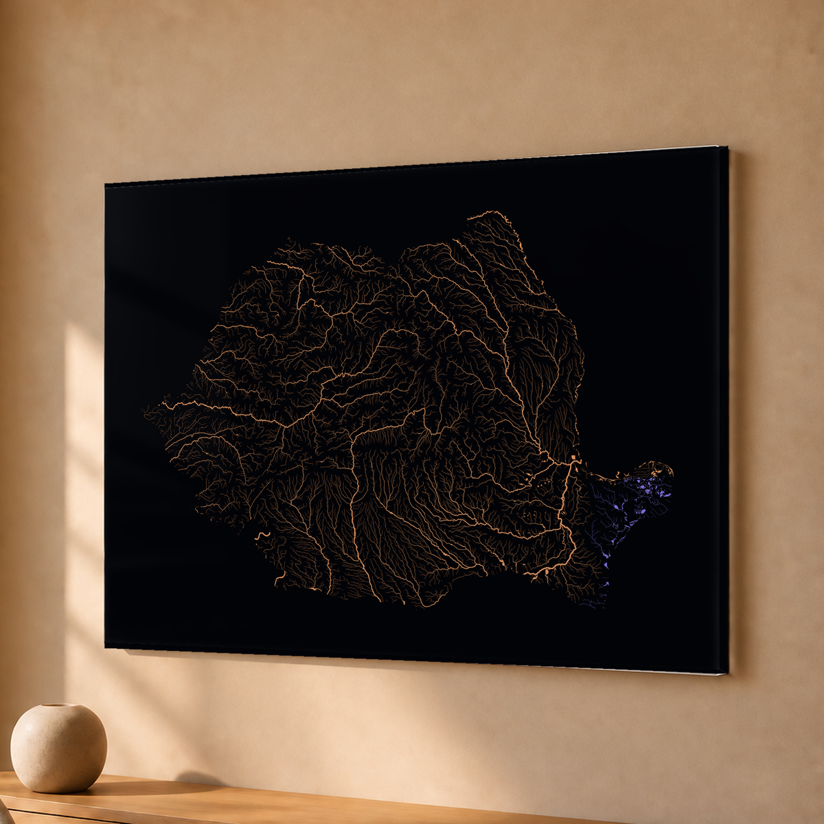 Beautiful Rivers — Roménia — Neon por território, Acrílico · 30 × 40 cm, Sem margem