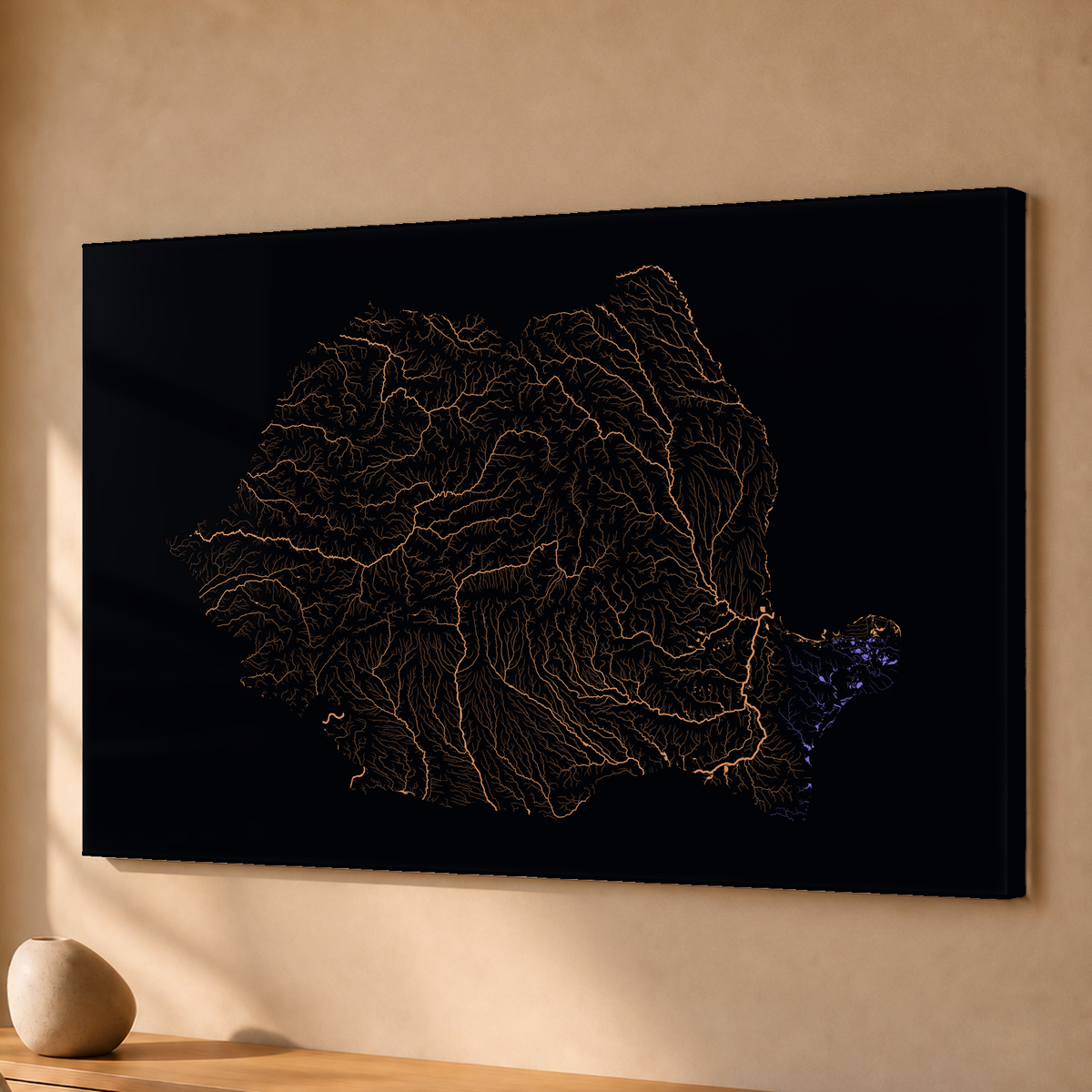 Beautiful Rivers — Roménia — Neon por território, Acrílico · 40 × 60 cm, Sem margem