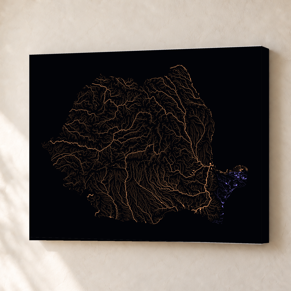 Beautiful Rivers — Roménia — Neon por território, Canvas · 30 × 40 cm, Sem margem